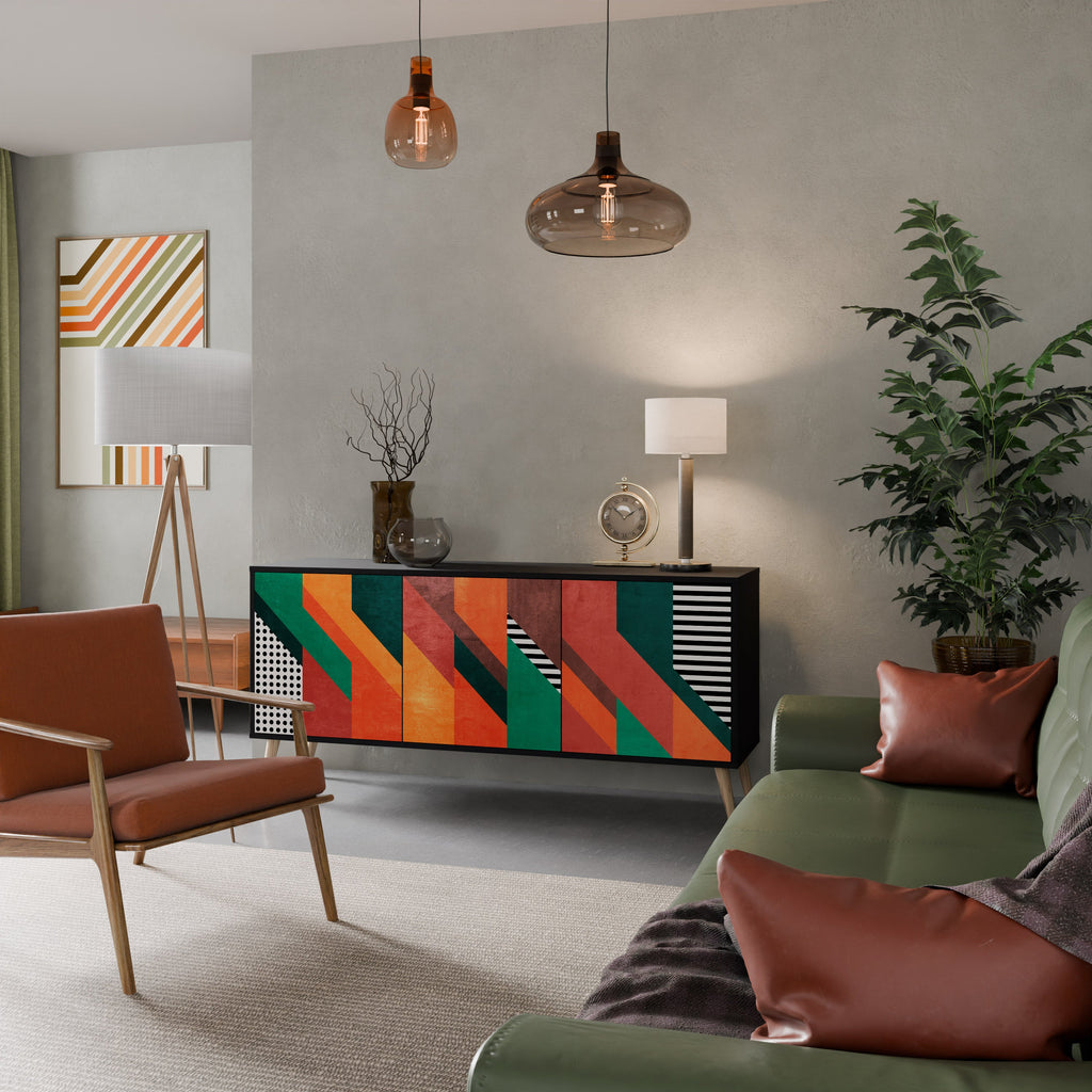 MAKESHIFT ARTISTRY Aparador de 3 Portas em Acabamento Preto