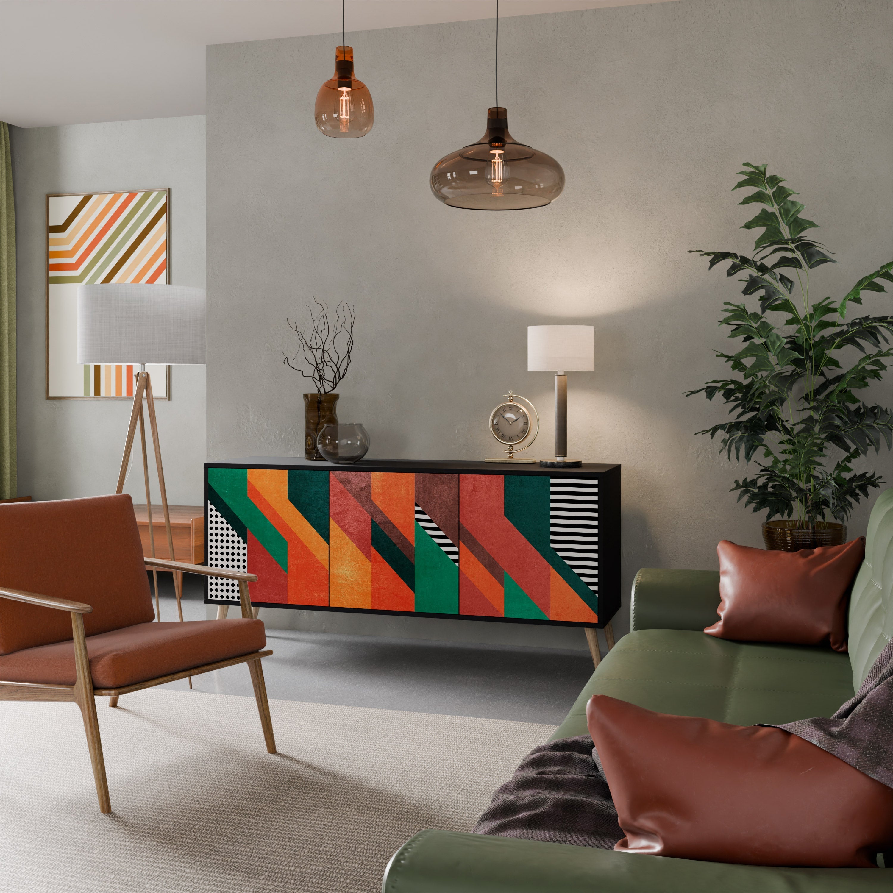 MAKESHIFT ARTISTRY Aparador de 3 Portas em Acabamento Preto