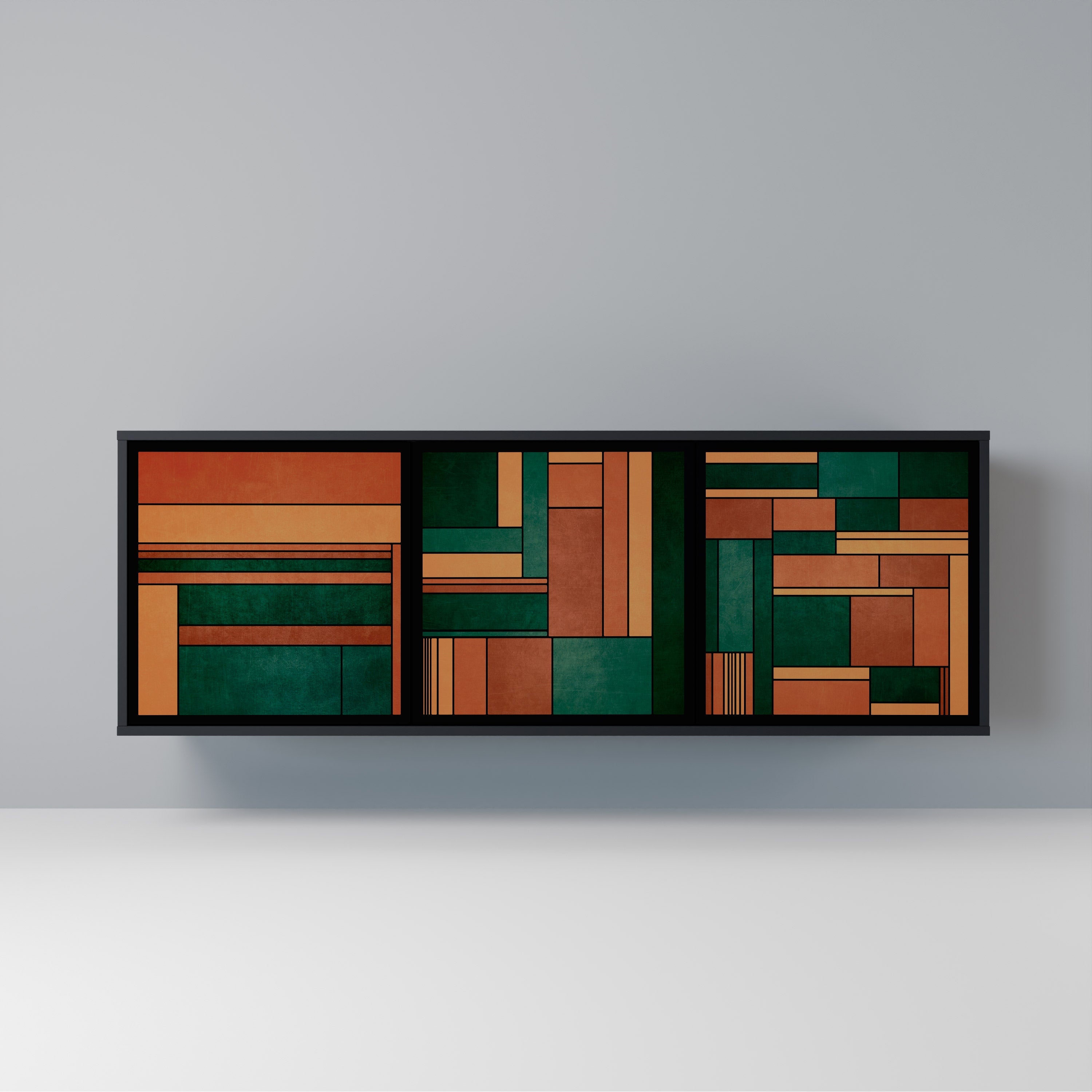 EARTHY FIGURES Aparador de 3 Portas em Acabamento Preto