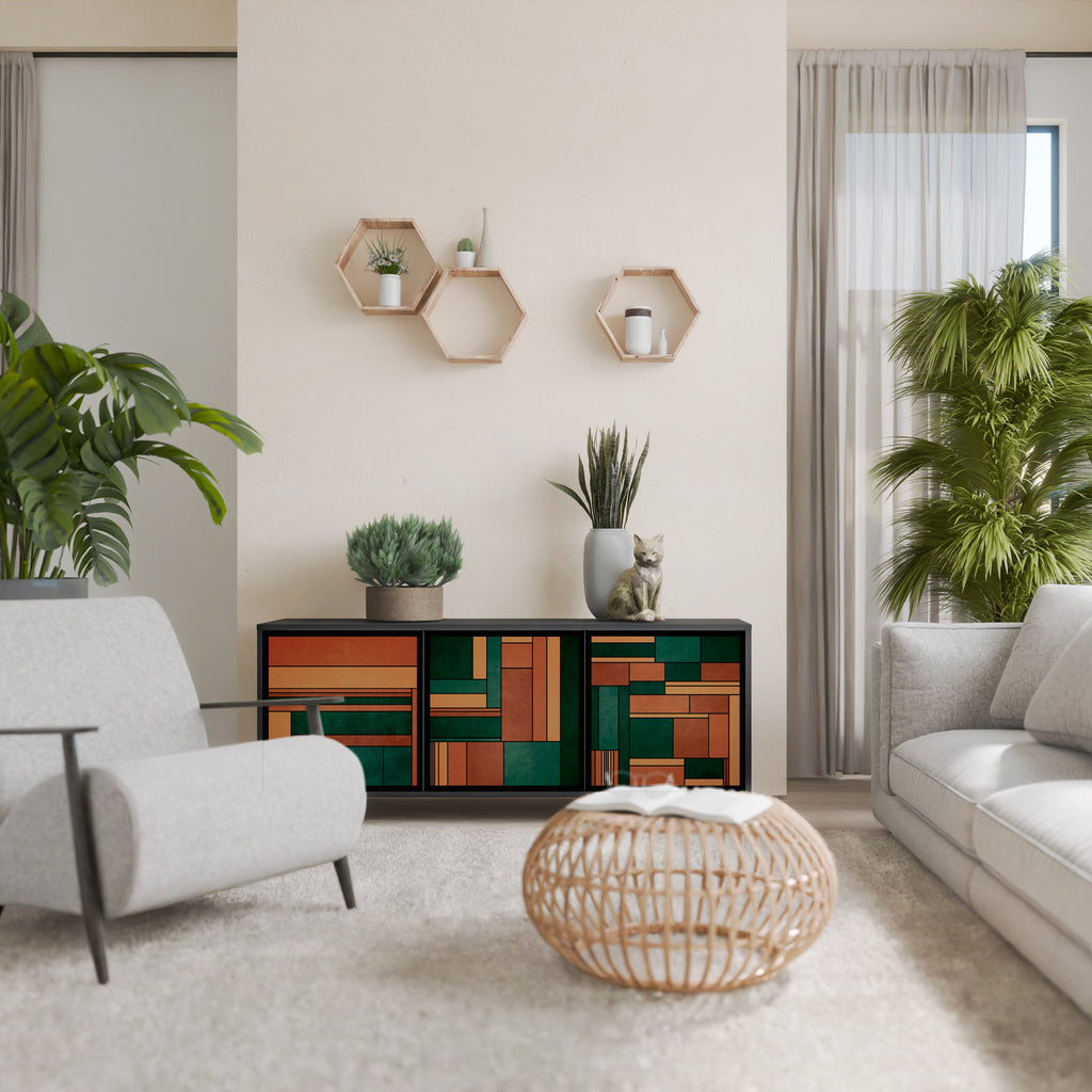 EARTHY FIGURES Aparador de 3 Portas em Acabamento Preto