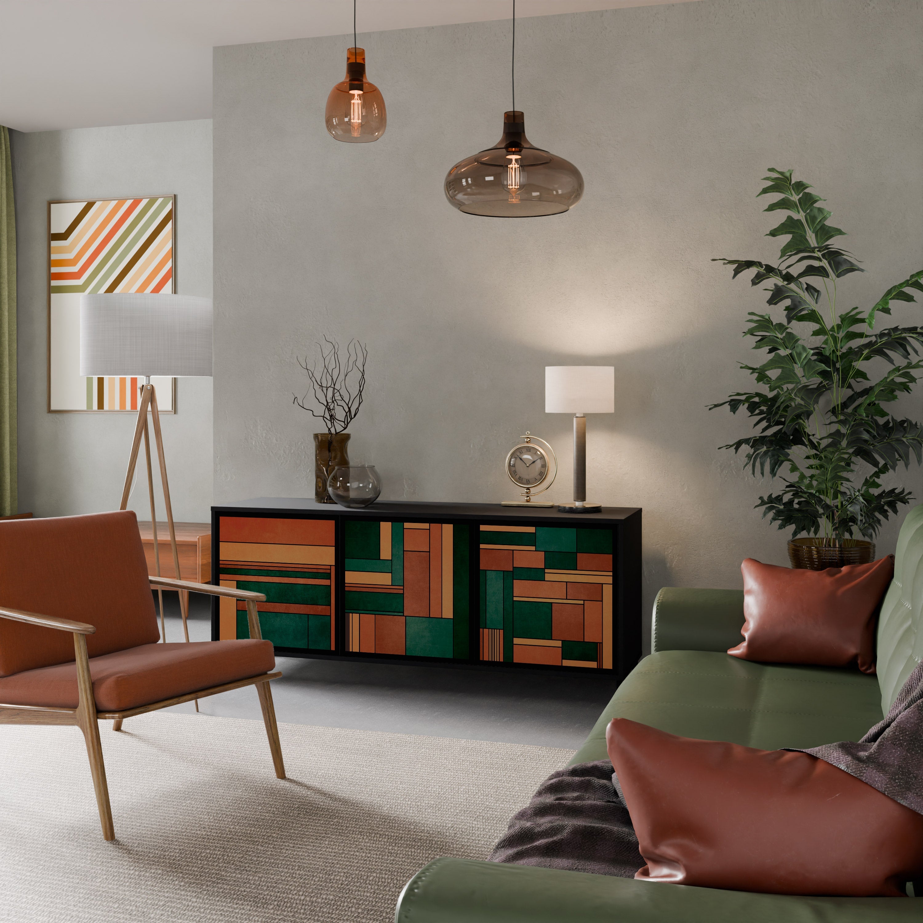 EARTHY FIGURES Aparador de 3 Portas em Acabamento Preto