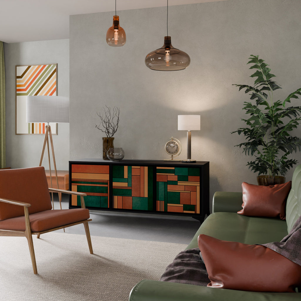 EARTHY FIGURES Aparador de 3 Portas em Acabamento Preto