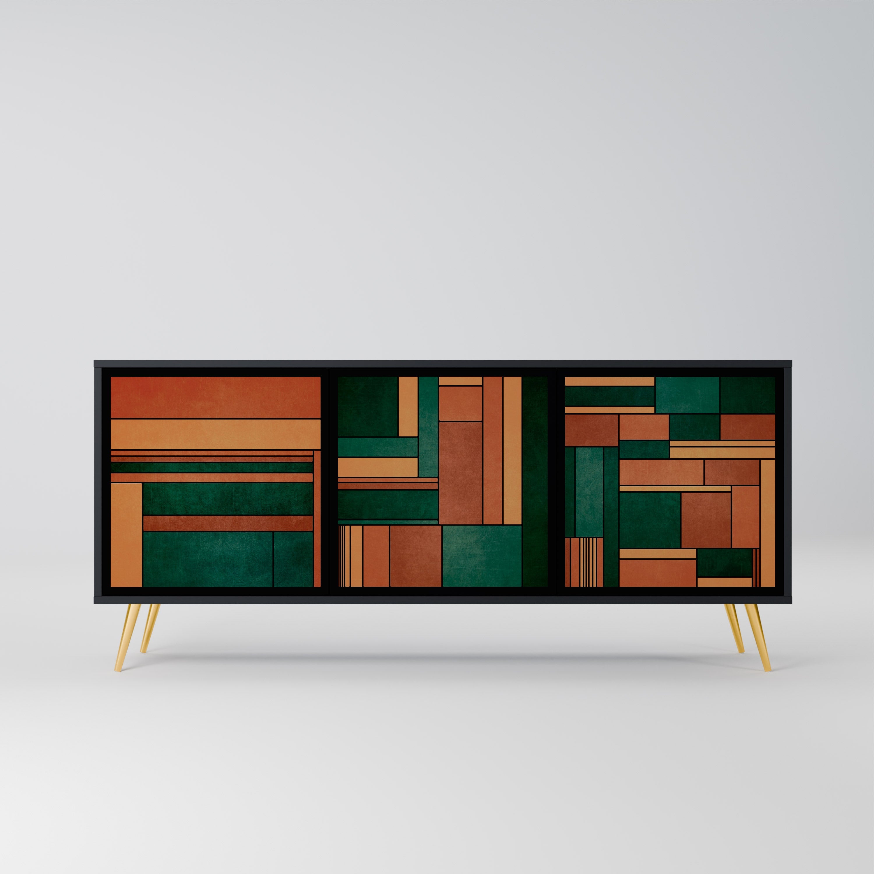 EARTHY FIGURES Aparador de 3 Portas em Acabamento Preto