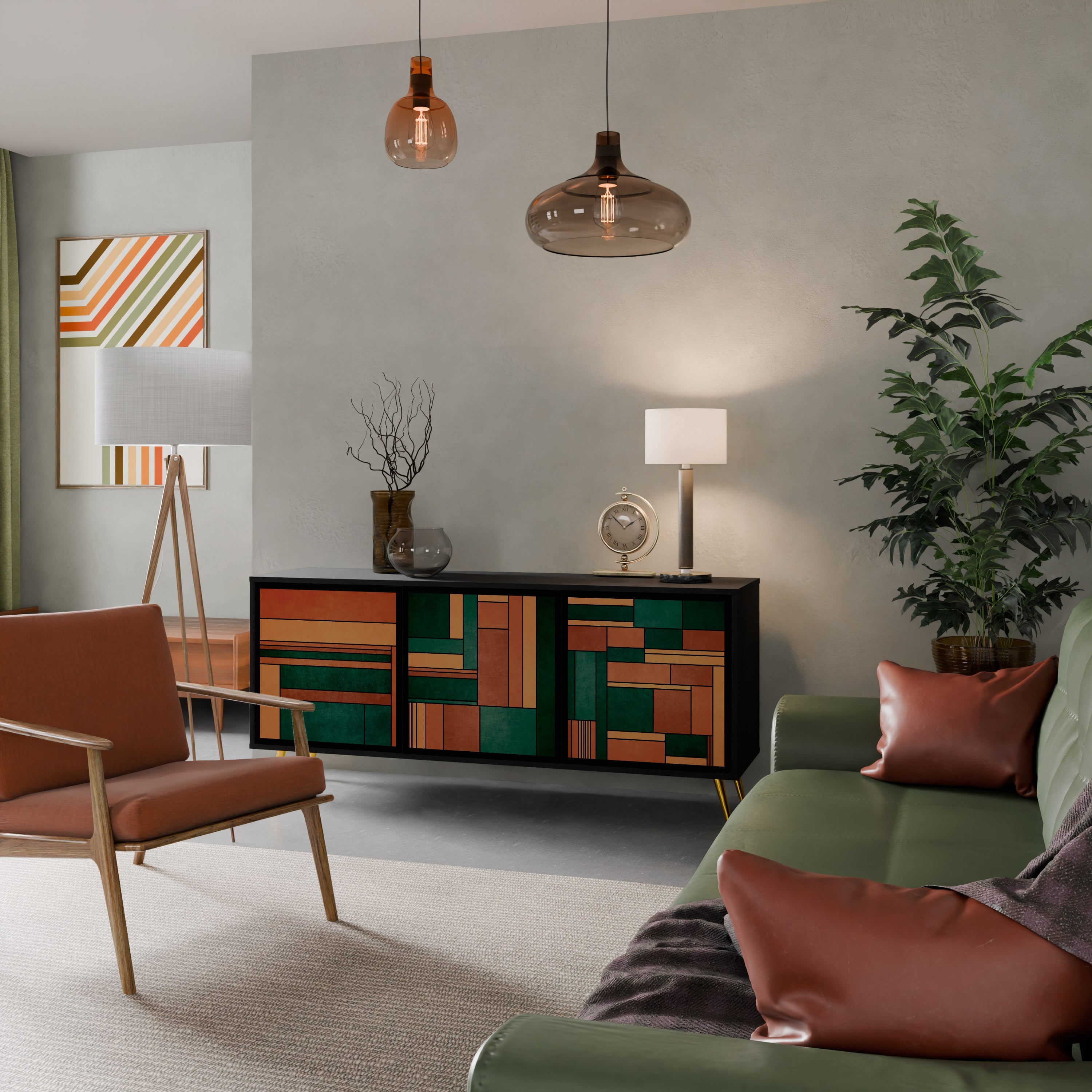 EARTHY FIGURES Aparador de 3 Portas em Acabamento Preto