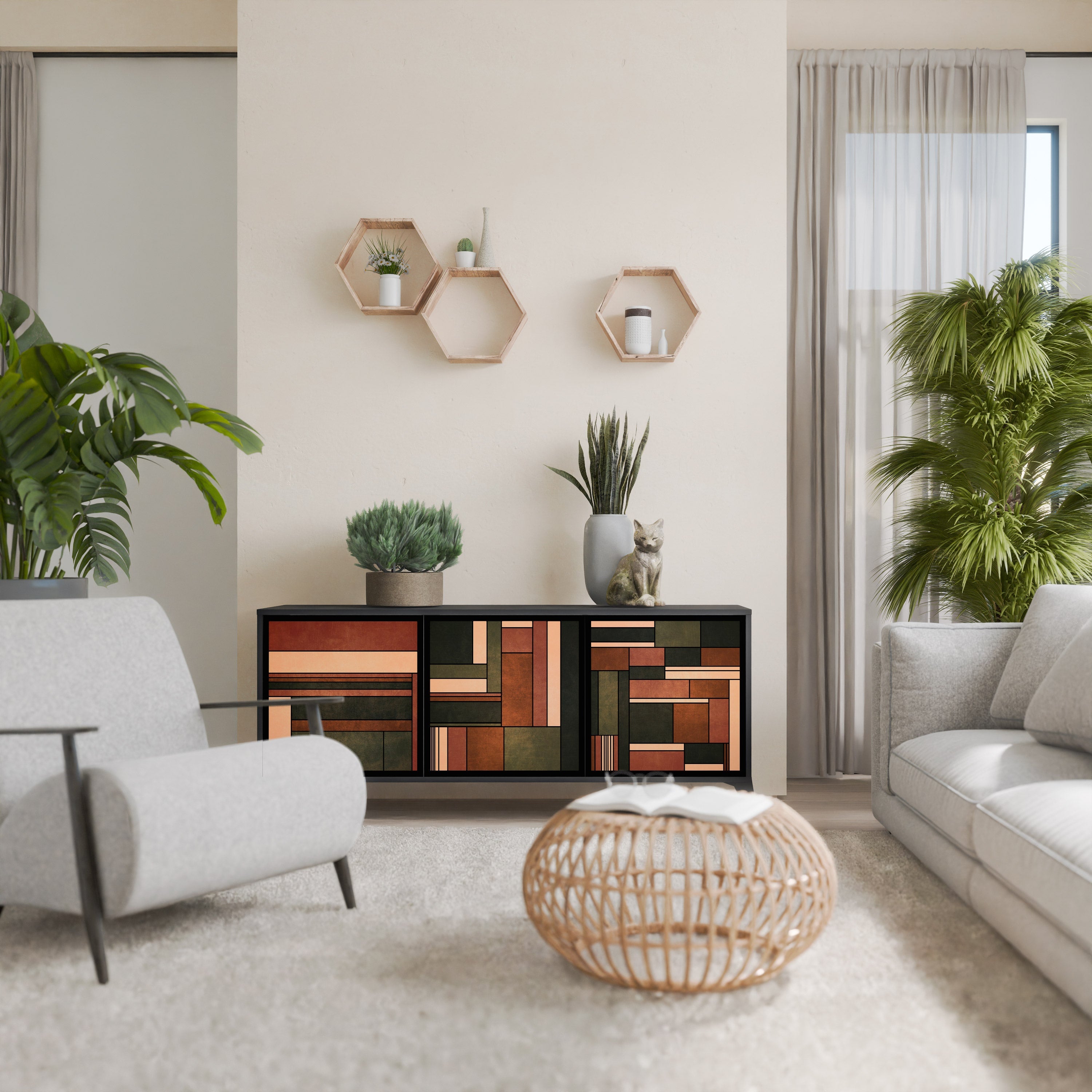 FIGURES OF NATURE Aparador de 3 Portas em Acabamento Preto