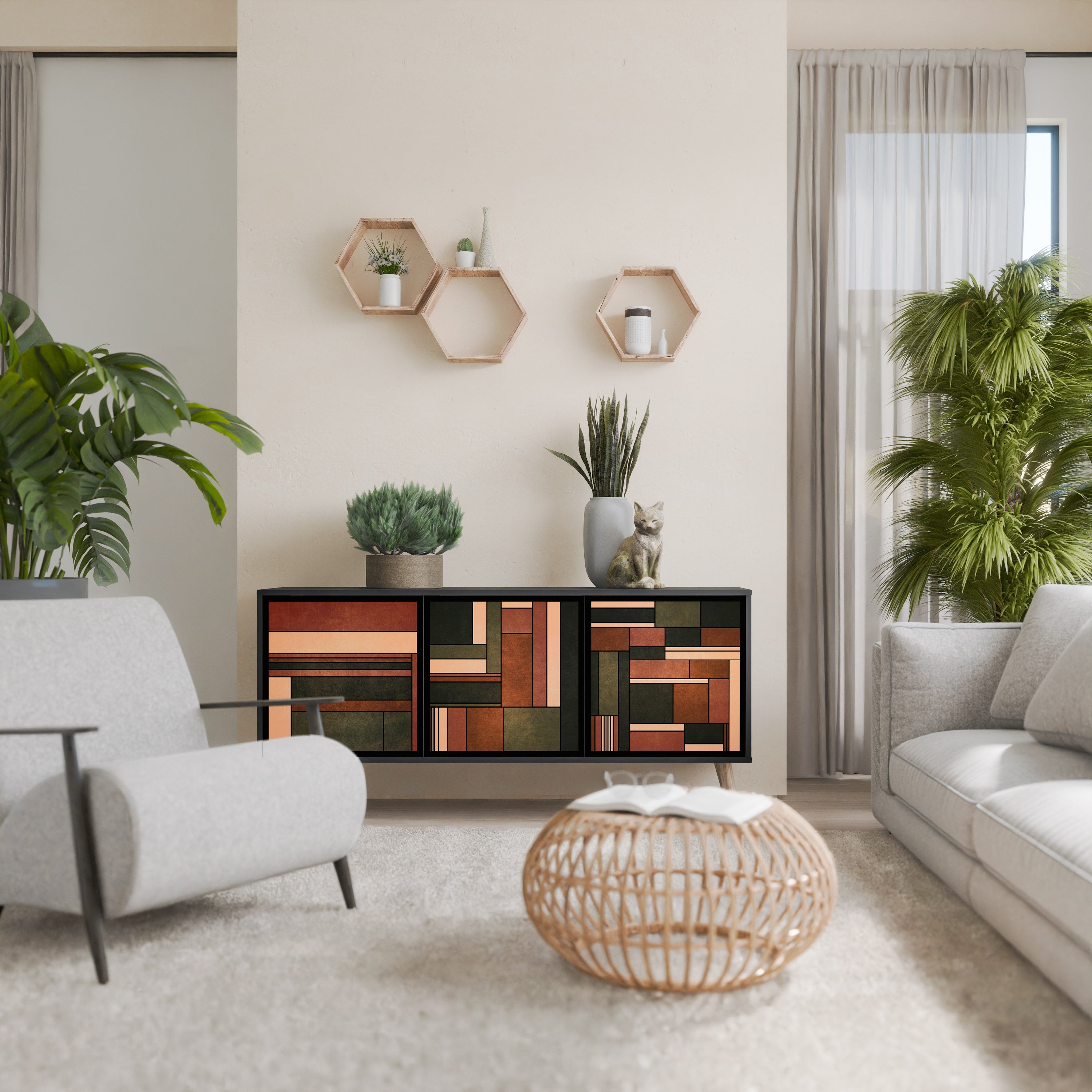 FIGURES OF NATURE Aparador de 3 Portas em Acabamento Preto