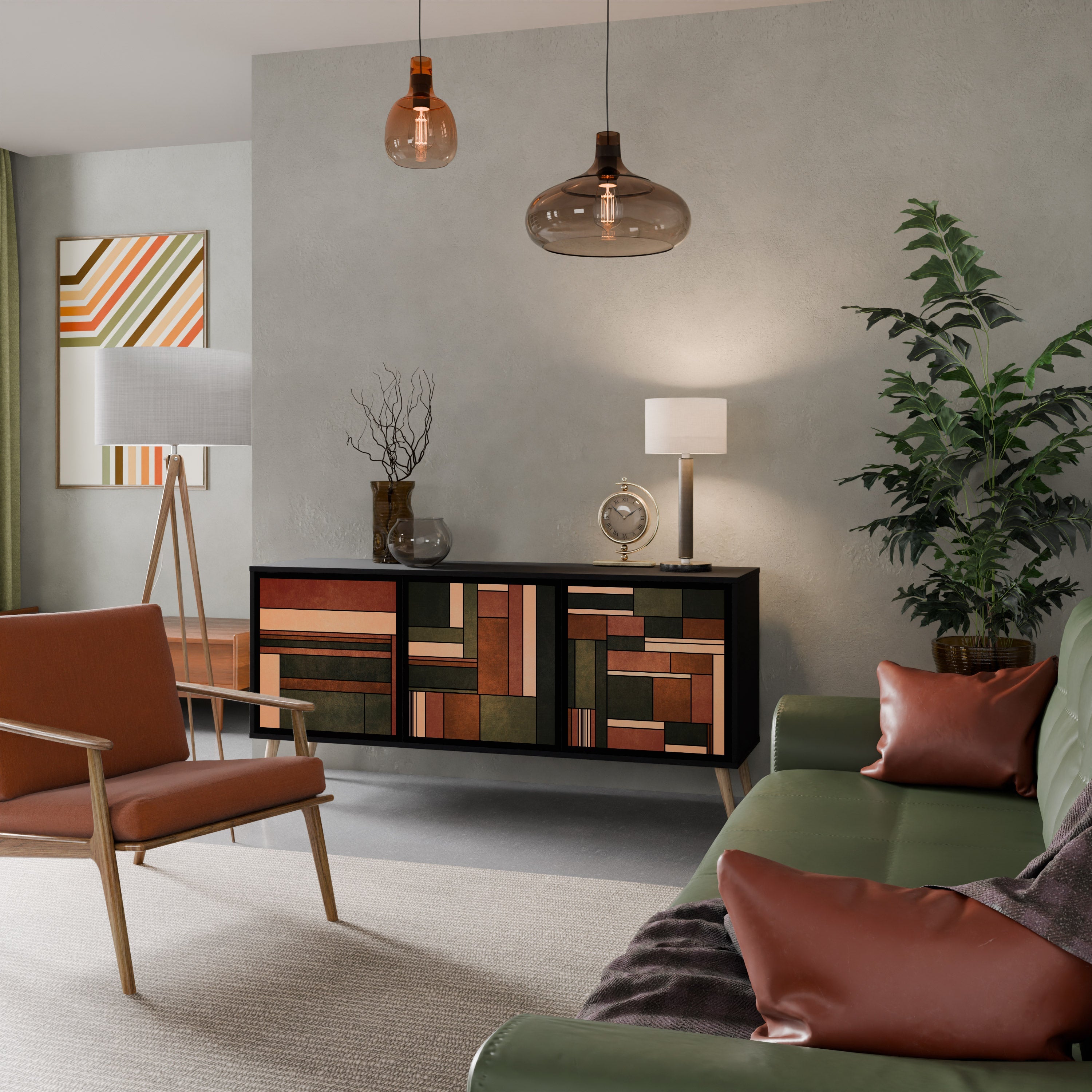 FIGURES OF NATURE Aparador de 3 Portas em Acabamento Preto