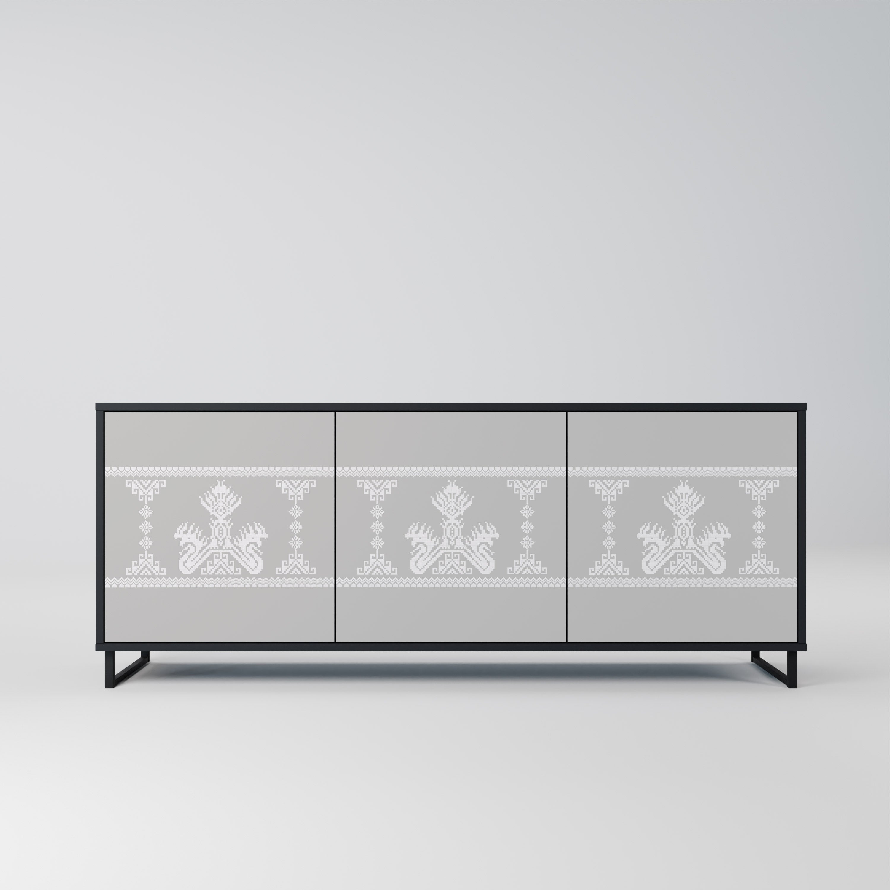 THAI GRAY Aparador de 3 Portas em Acabamento Preto