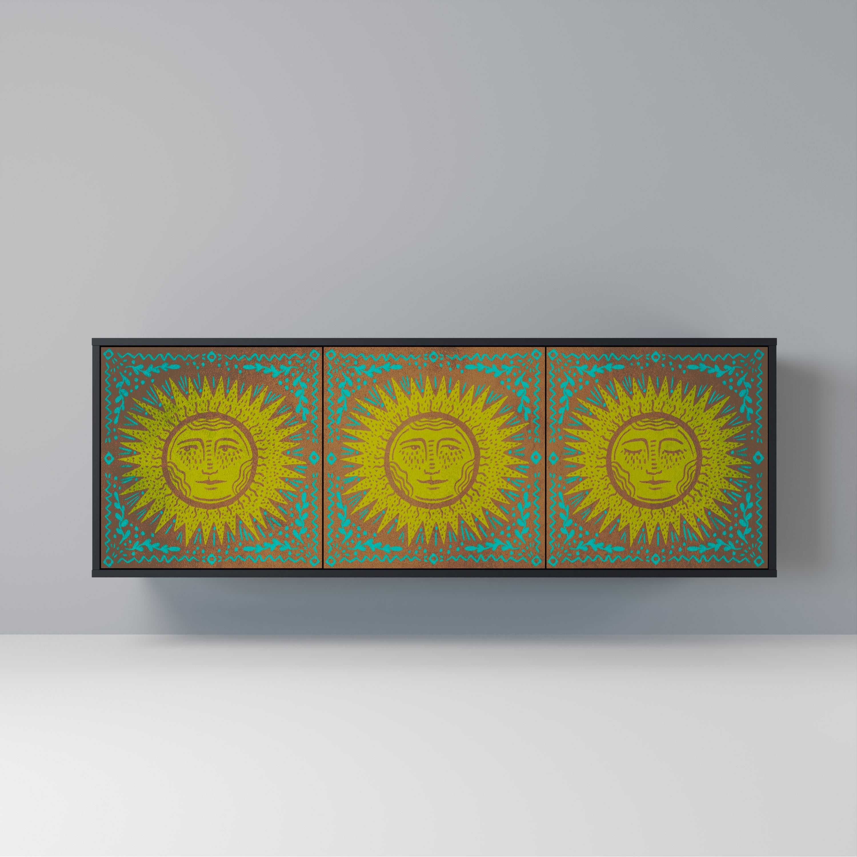 SUNSHINE EULOGY Aparador de 3 Portas em Acabamento Preto