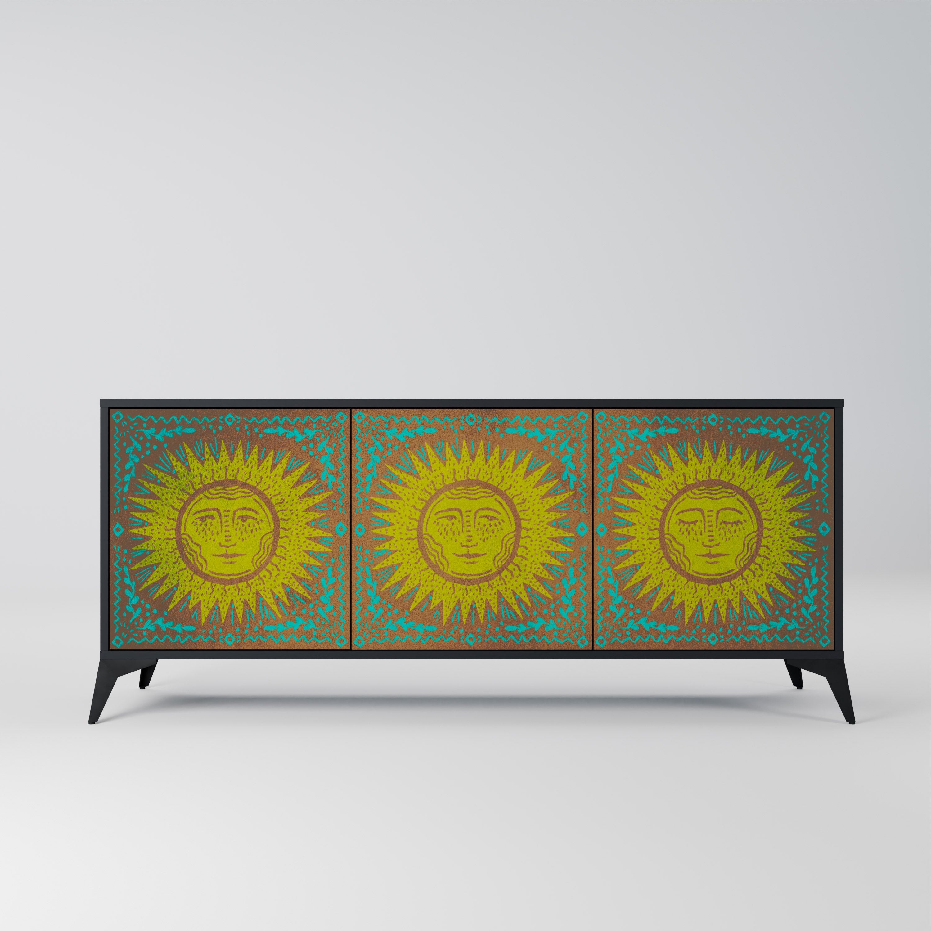 SUNSHINE EULOGY Aparador de 3 Portas em Acabamento Preto