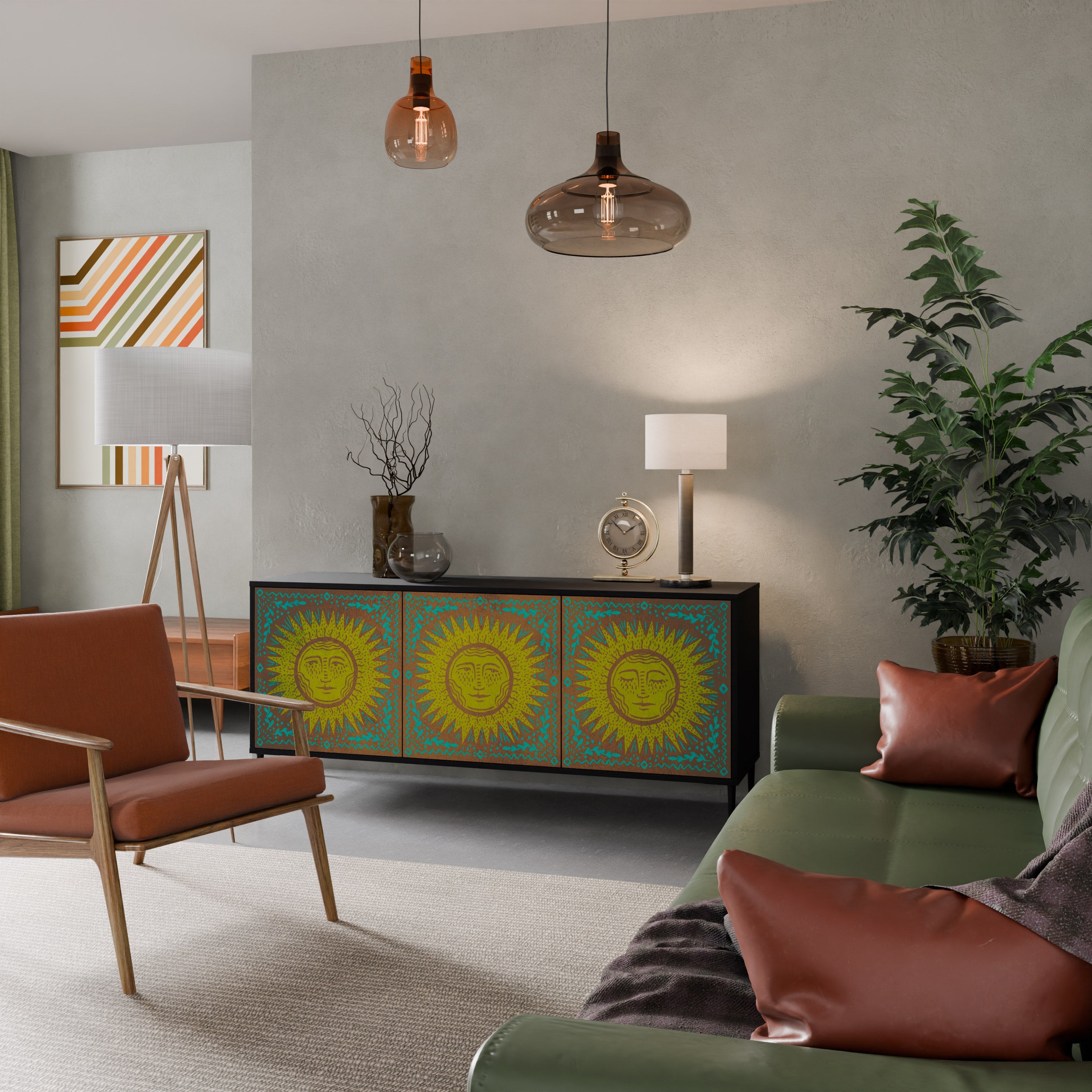 SUNSHINE EULOGY Aparador de 3 Portas em Acabamento Preto