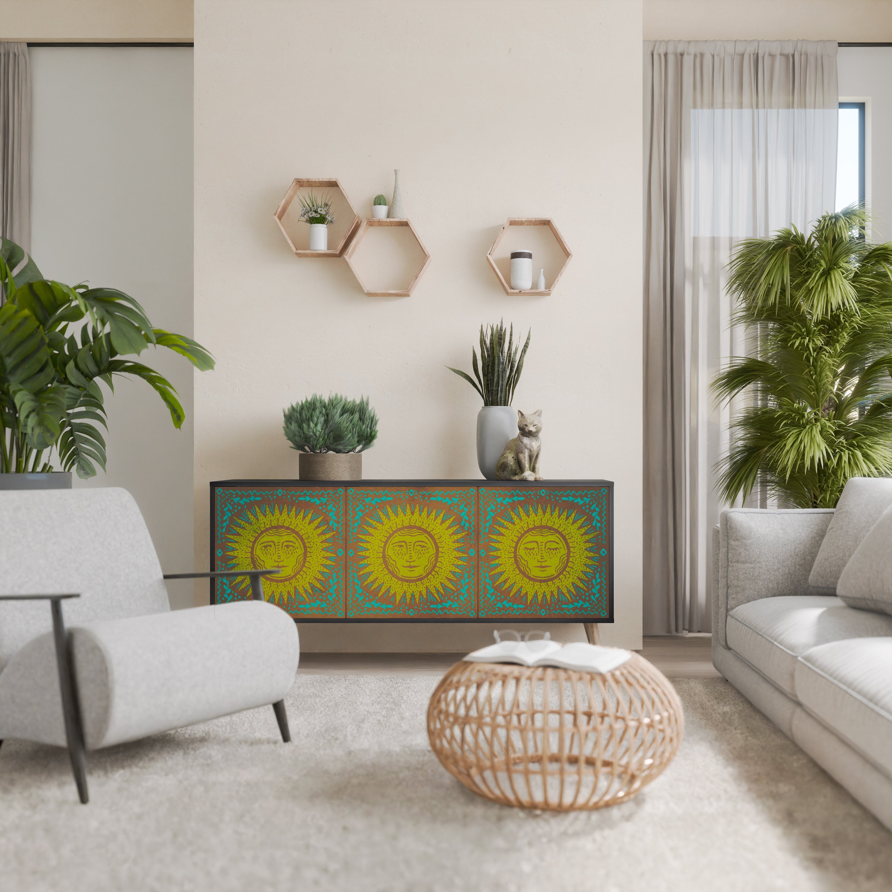 SUNSHINE EULOGY Aparador de 3 Portas em Acabamento Preto