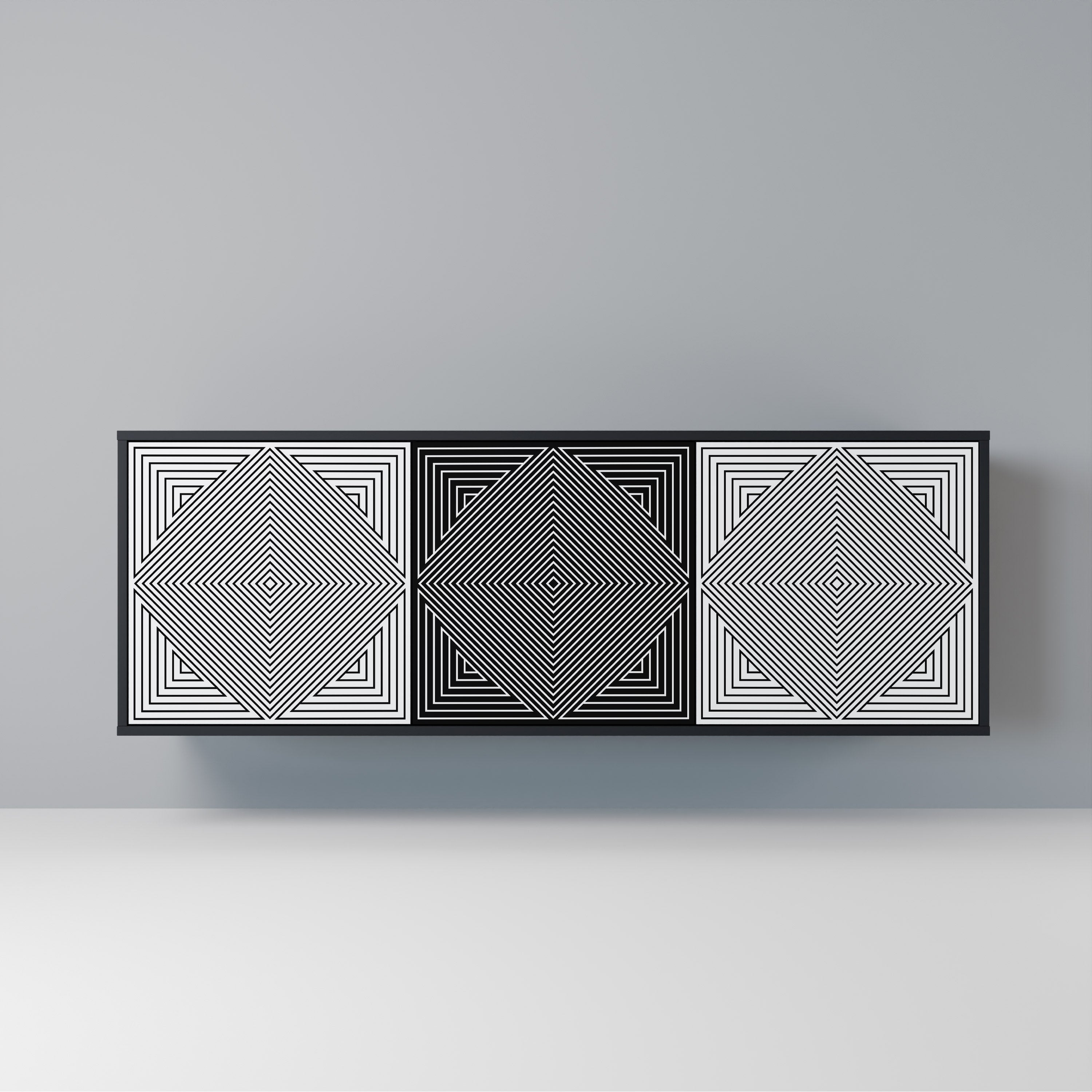 POLYGON ILLUSION Aparador de 3 Portas em Acabamento Preto