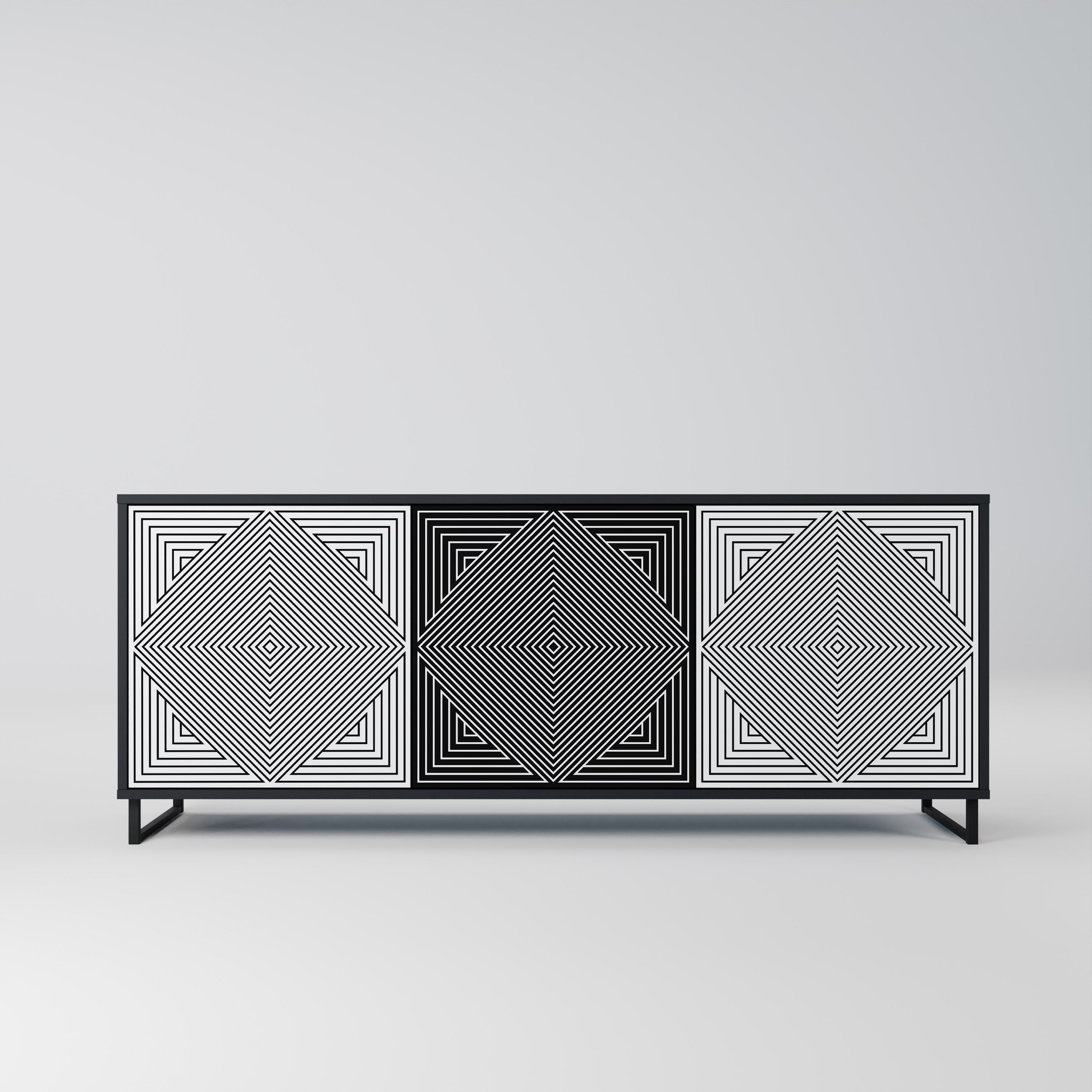 POLYGON ILLUSION Aparador de 3 Portas em Acabamento Preto