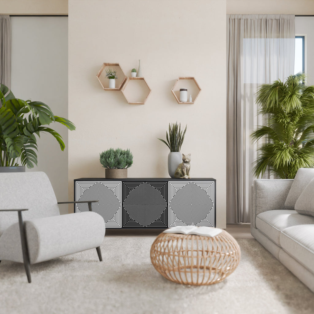 POLYGON ILLUSION Aparador de 3 Portas em Acabamento Preto