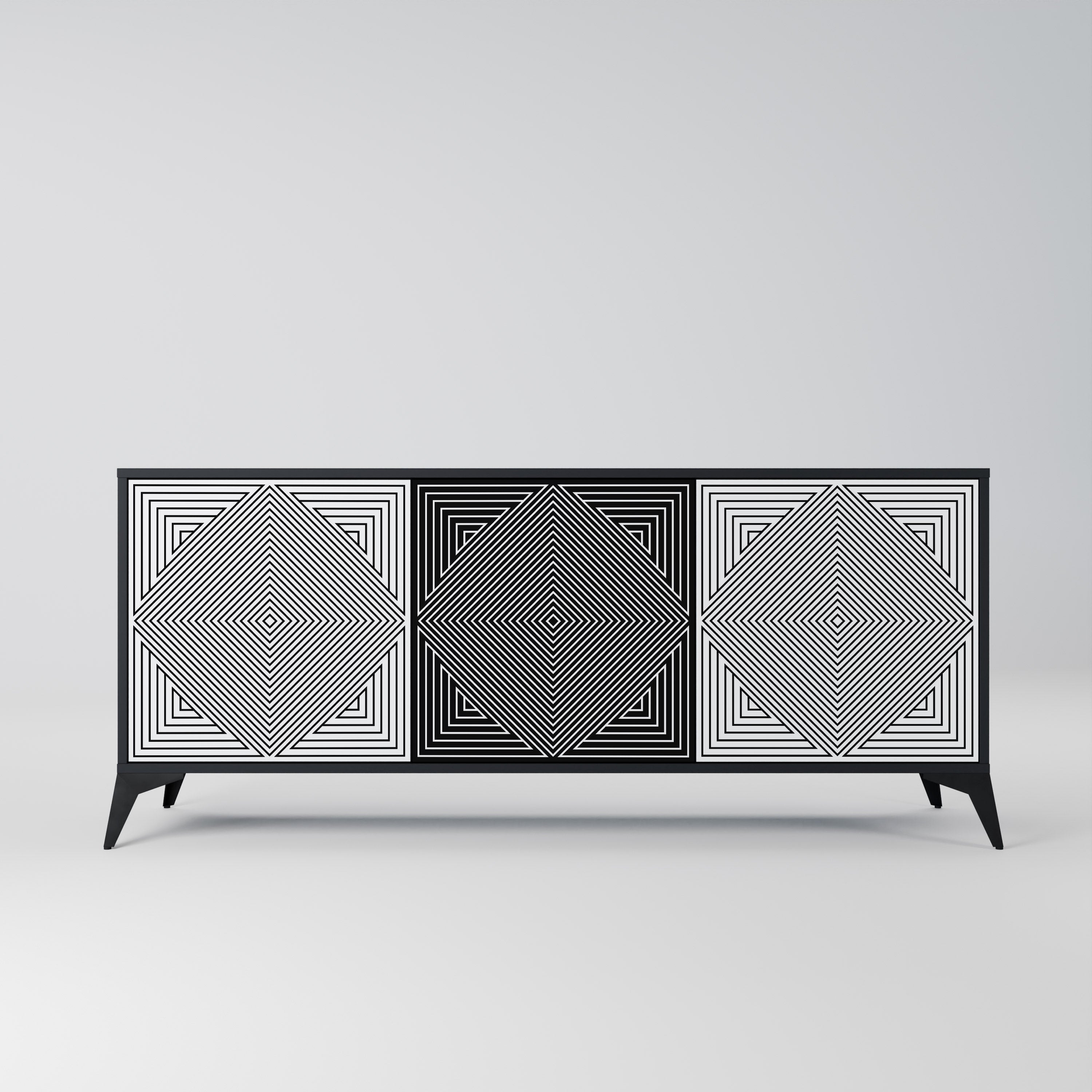 POLYGON ILLUSION Aparador de 3 Portas em Acabamento Preto