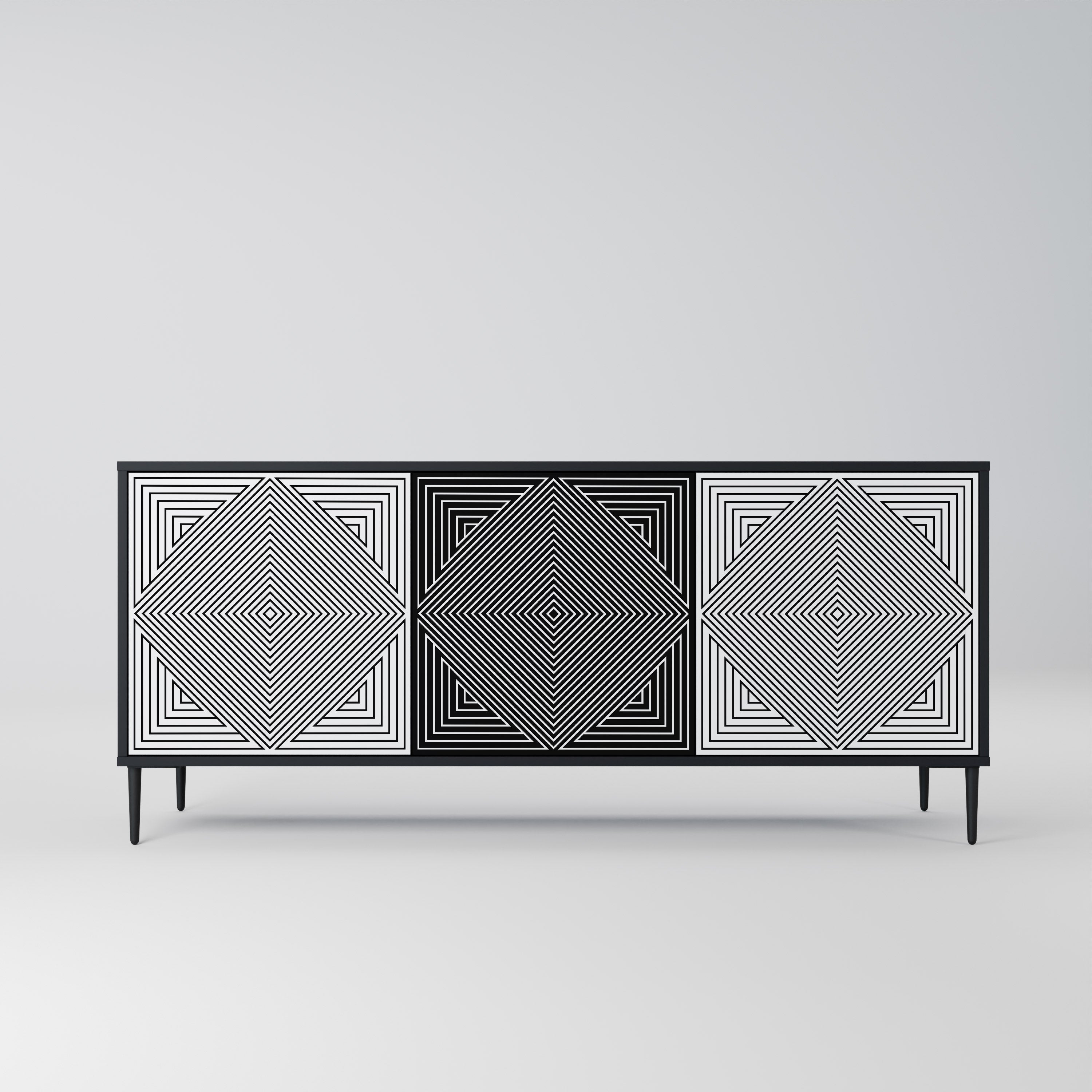 POLYGON ILLUSION Aparador de 3 Portas em Acabamento Preto