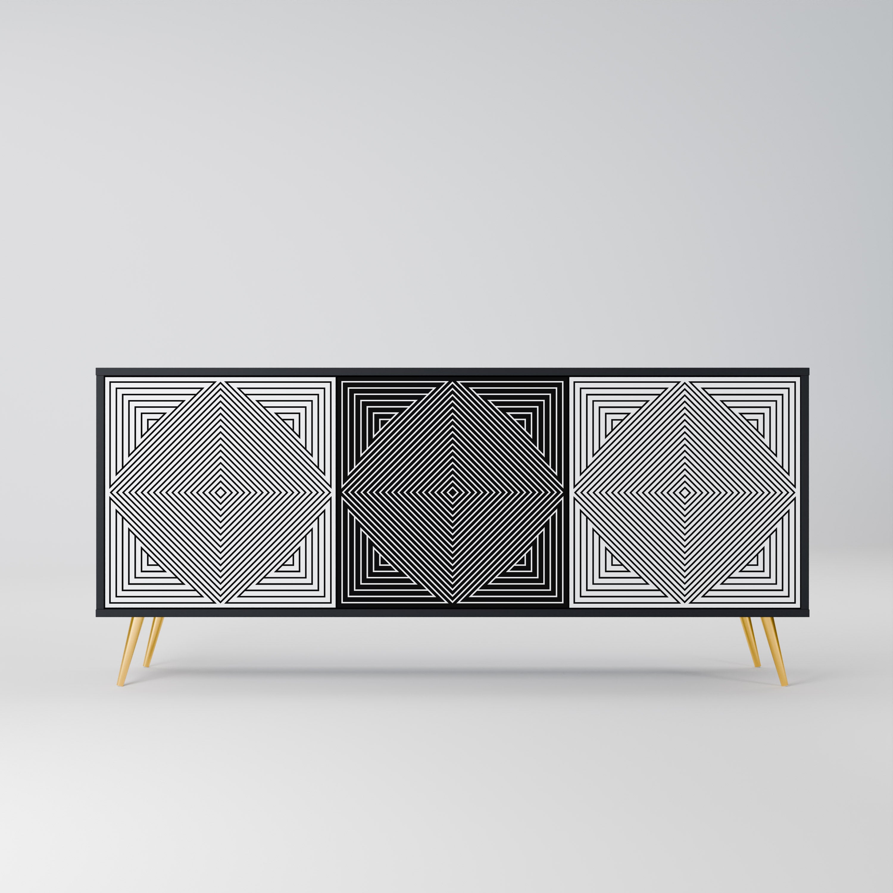 POLYGON ILLUSION Aparador de 3 Portas em Acabamento Preto