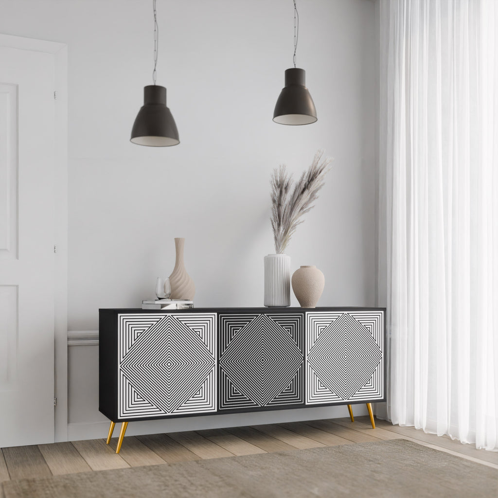 POLYGON ILLUSION Aparador de 3 Portas em Acabamento Preto