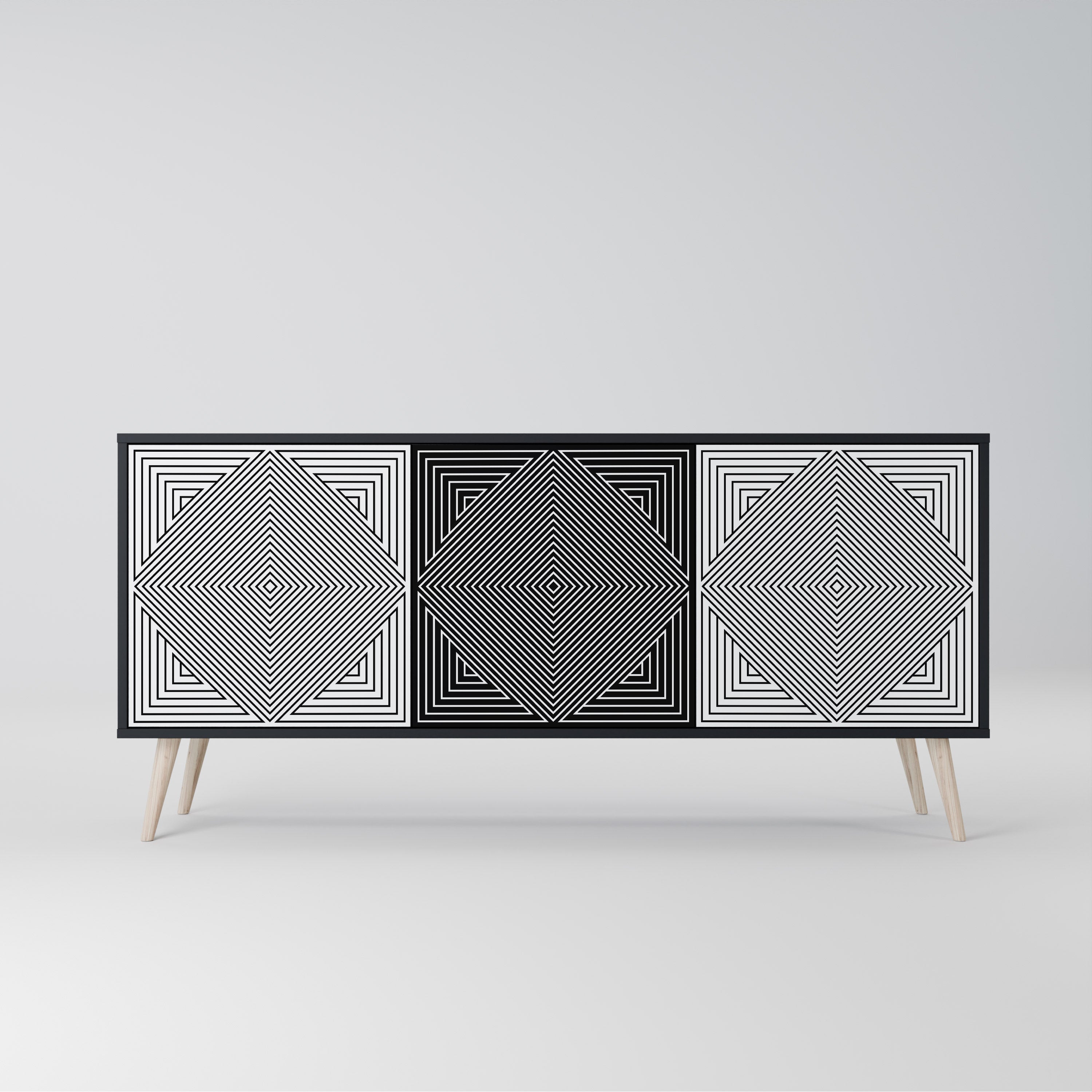 POLYGON ILLUSION Aparador de 3 Portas em Acabamento Preto