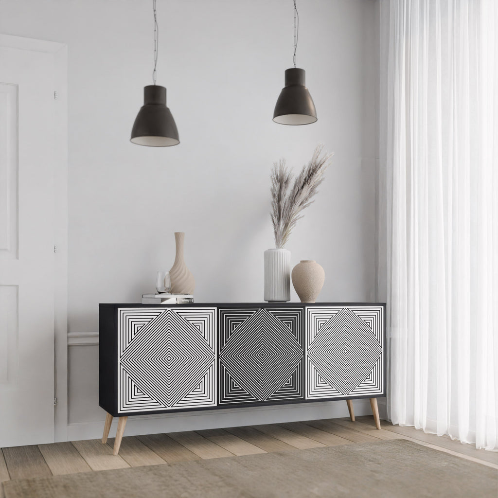 POLYGON ILLUSION Aparador de 3 Portas em Acabamento Preto