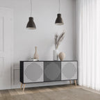 POLYGON ILLUSION Aparador de 3 Portas em Acabamento Preto