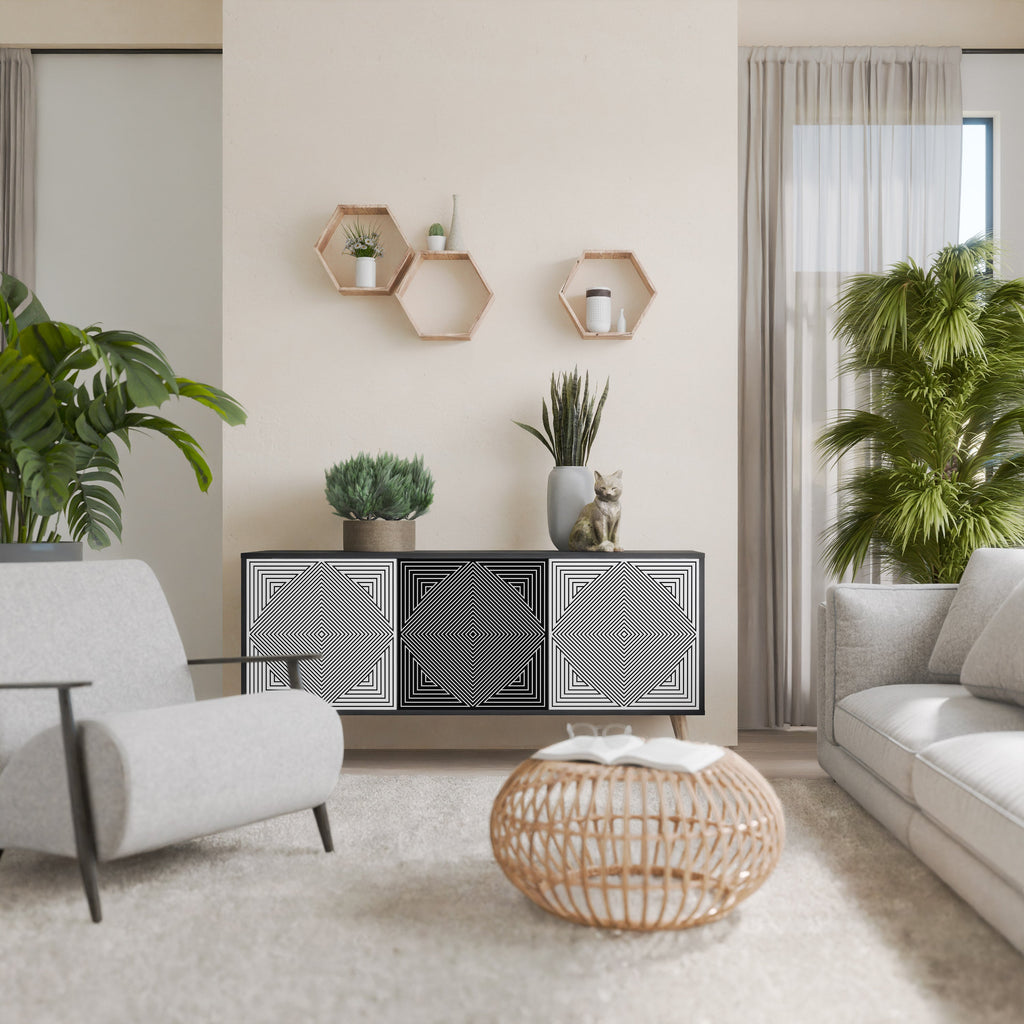 POLYGON ILLUSION Aparador de 3 Portas em Acabamento Preto