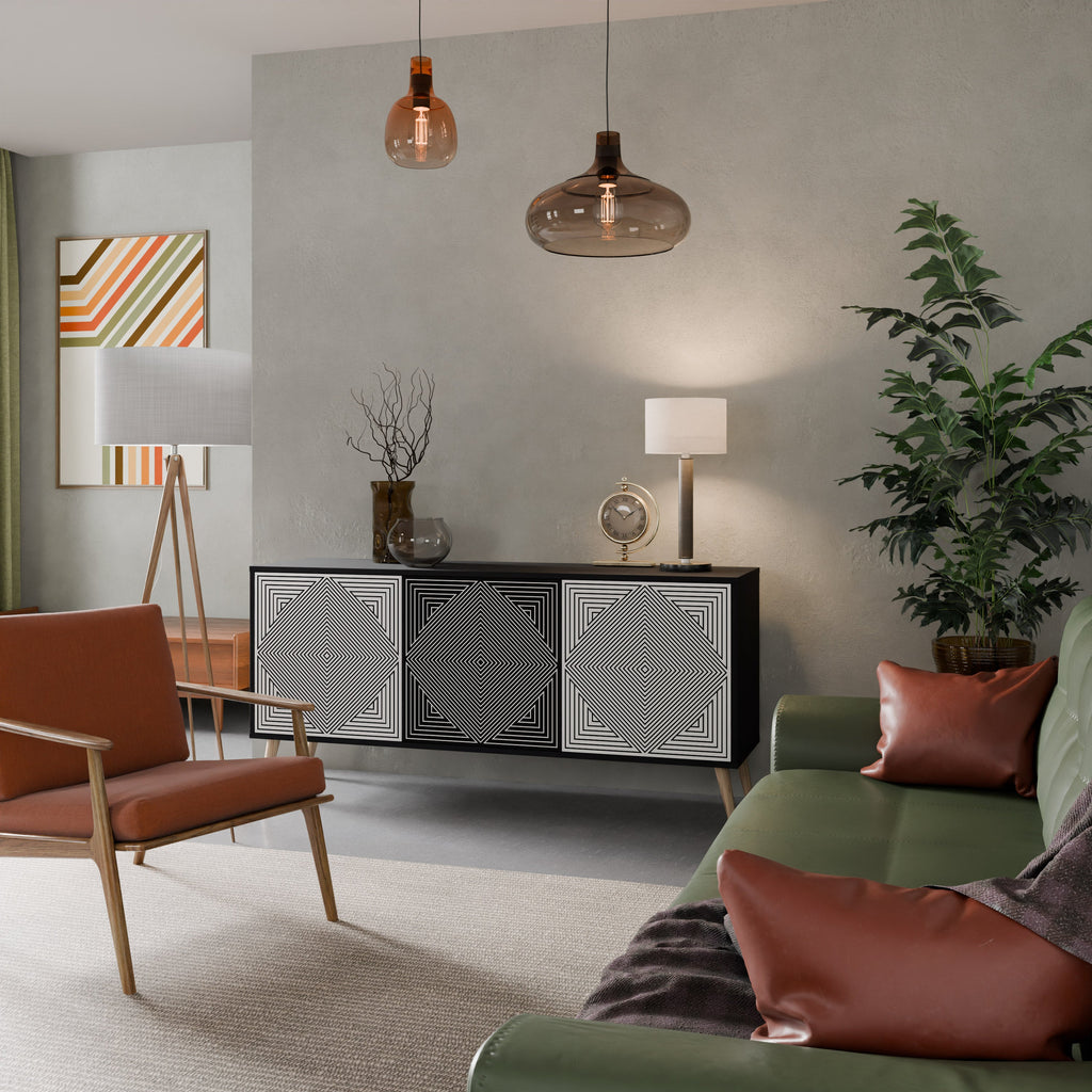 POLYGON ILLUSION Aparador de 3 Portas em Acabamento Preto