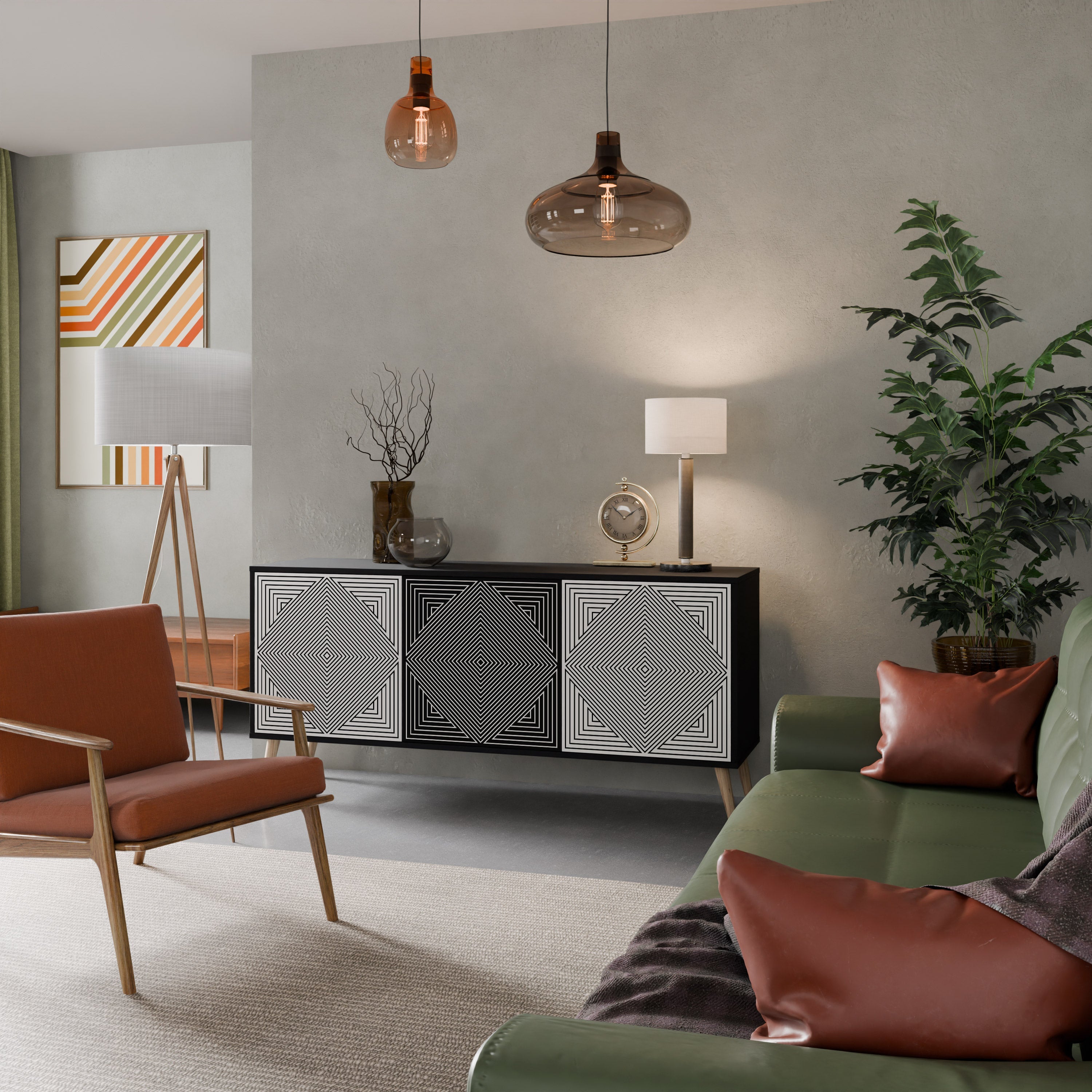 POLYGON ILLUSION Aparador de 3 Portas em Acabamento Preto