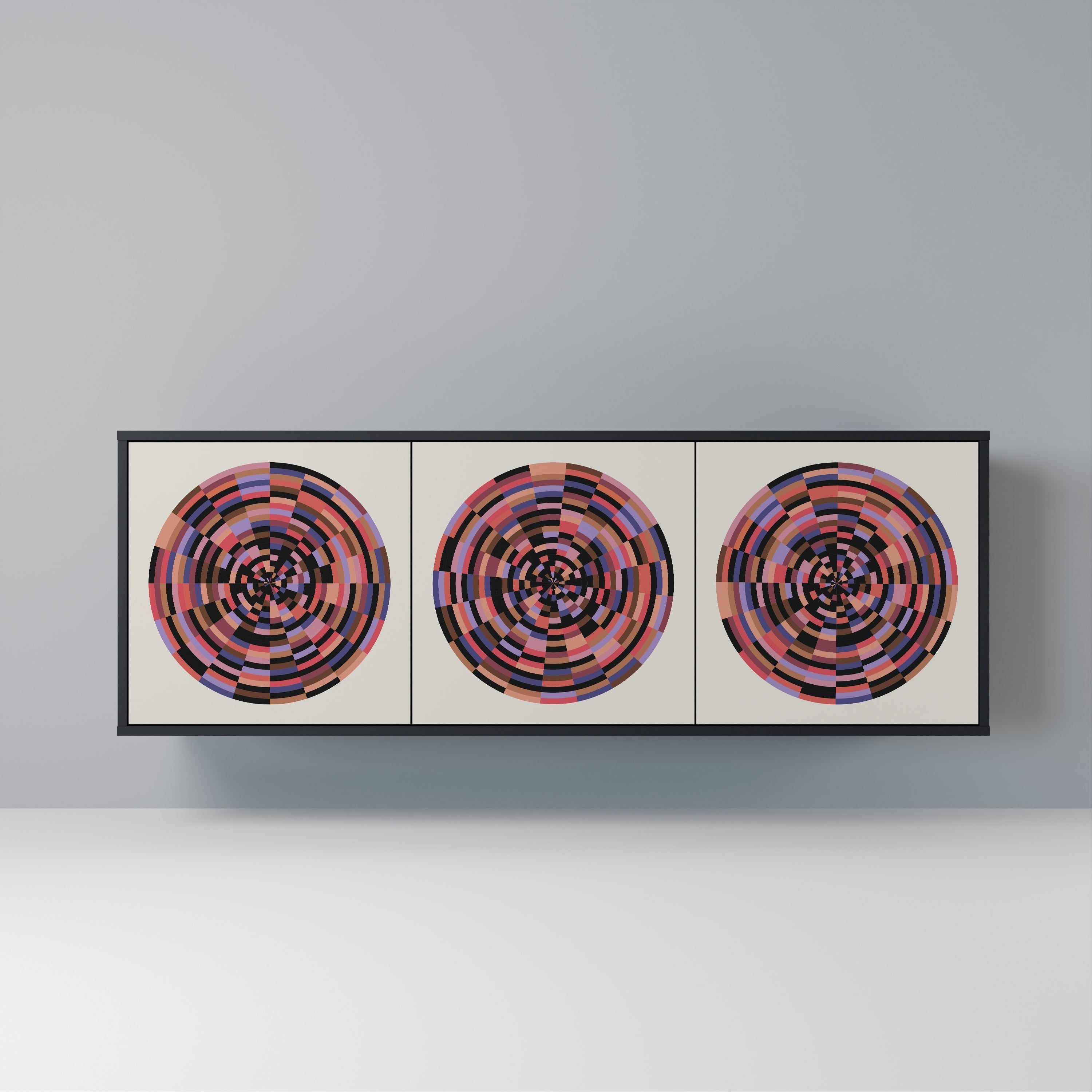 BROWN CIRCLES Aparador de 3 Portas em Acabamento Preto