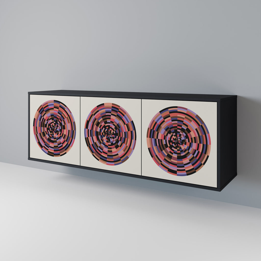 BROWN CIRCLES Aparador de 3 Portas em Acabamento Preto