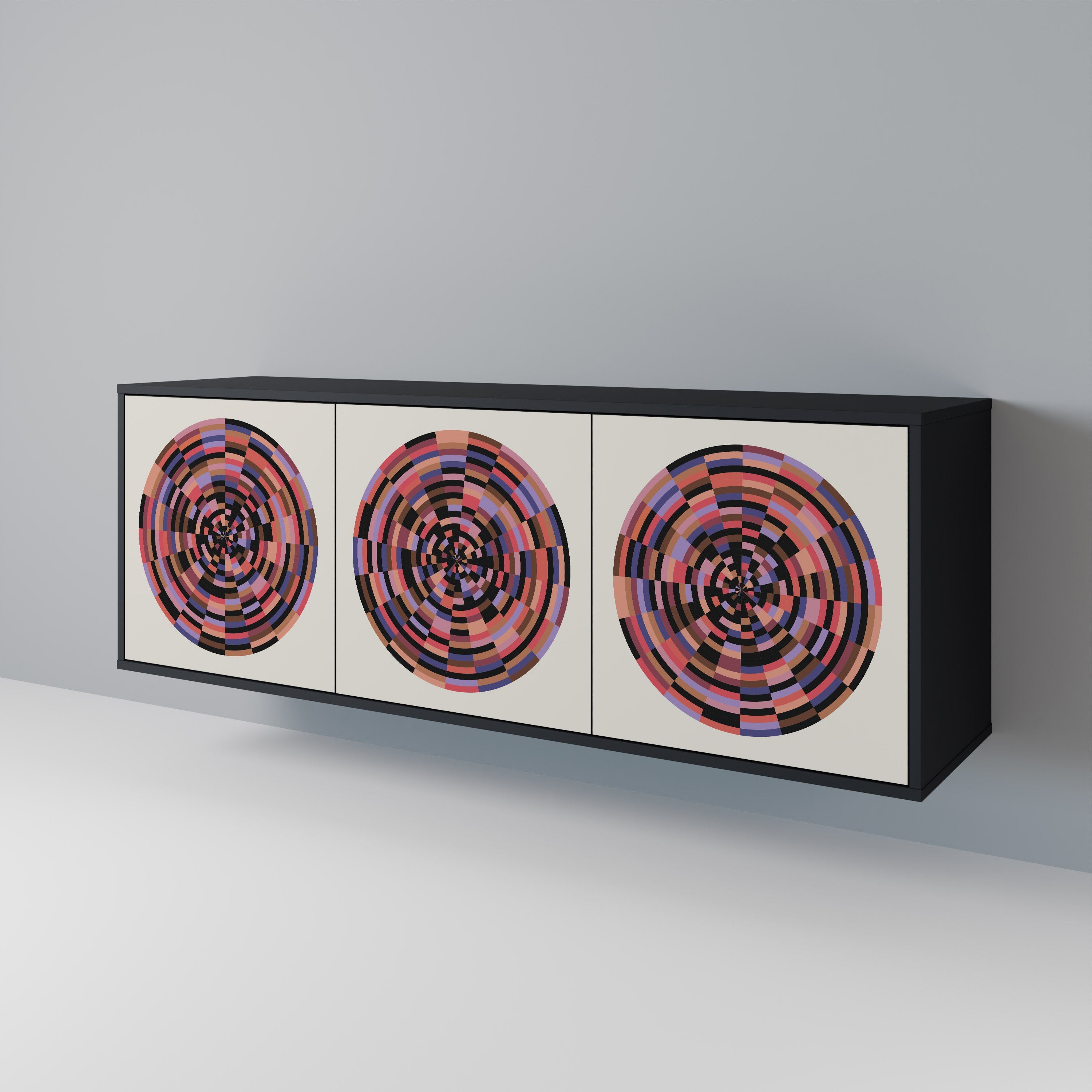 BROWN CIRCLES Aparador de 3 Portas em Acabamento Preto