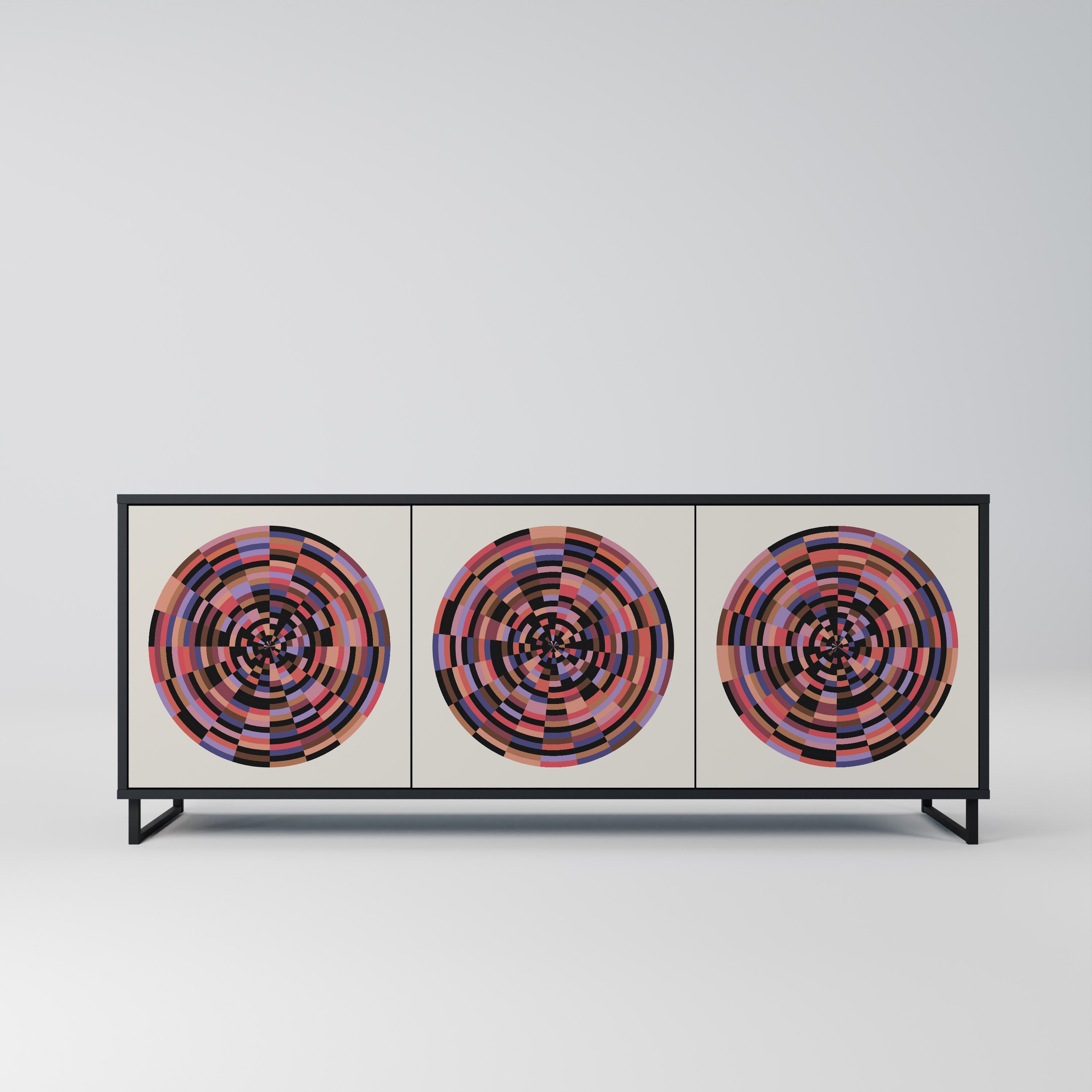 BROWN CIRCLES Aparador de 3 Portas em Acabamento Preto