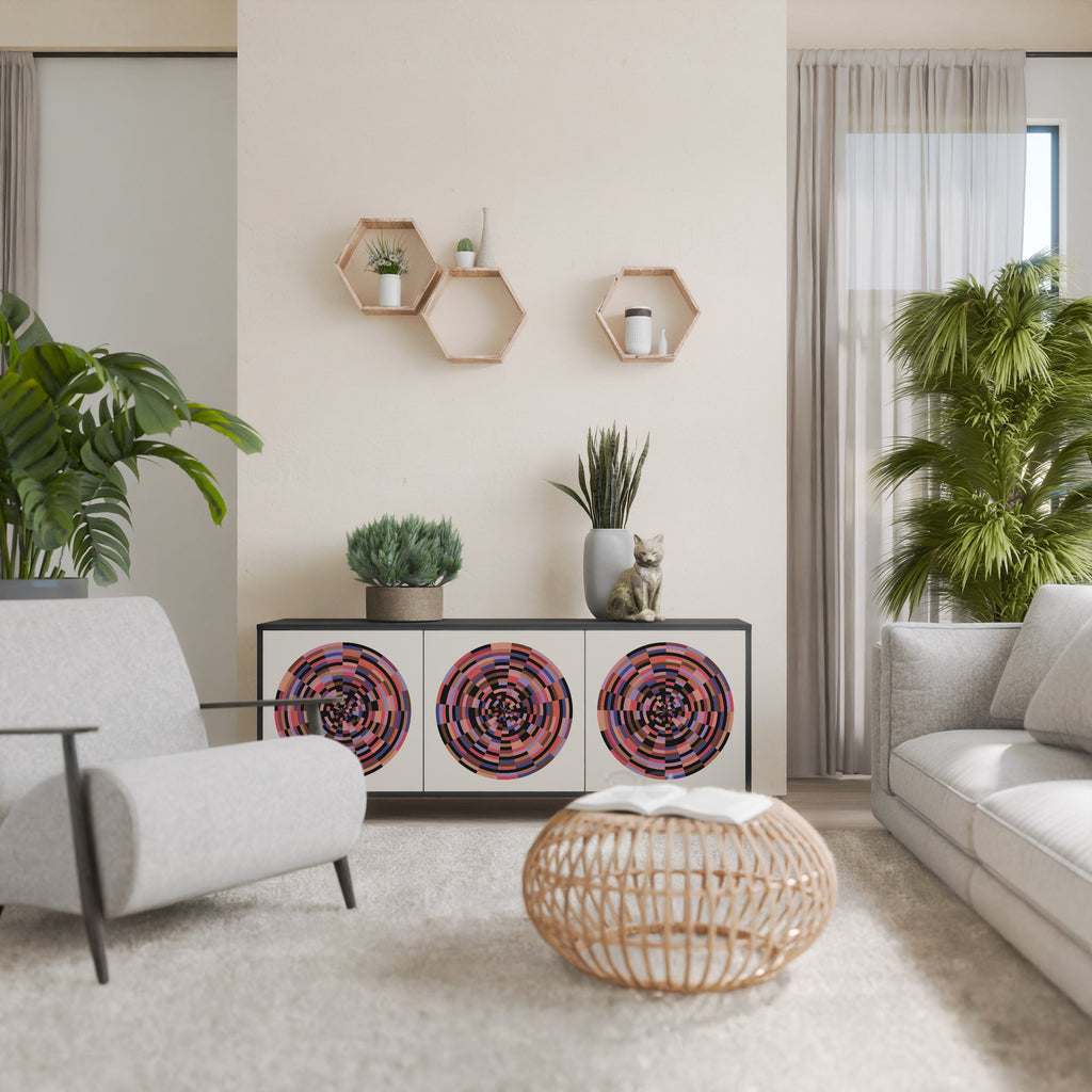 BROWN CIRCLES Aparador de 3 Portas em Acabamento Preto