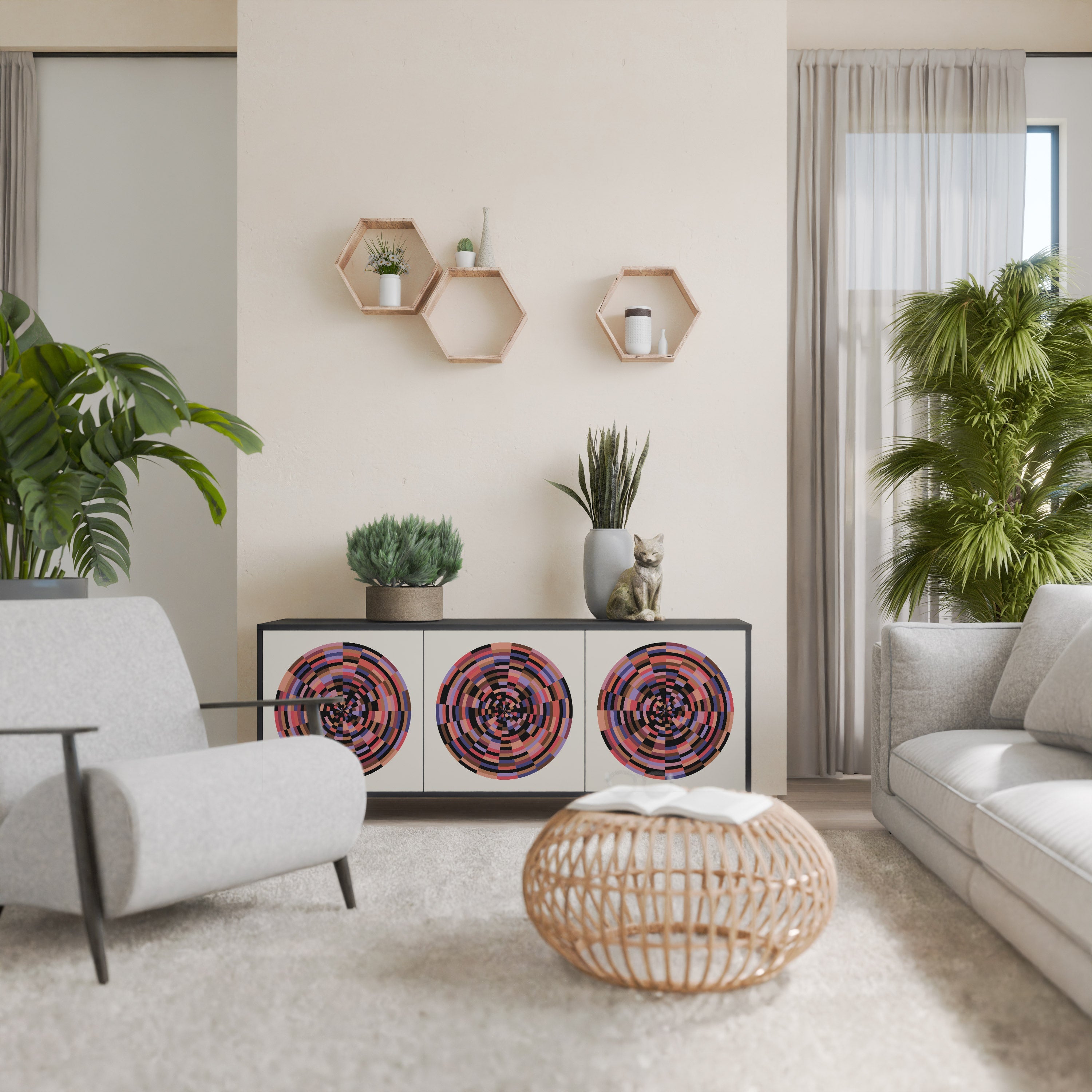 BROWN CIRCLES Aparador de 3 Portas em Acabamento Preto