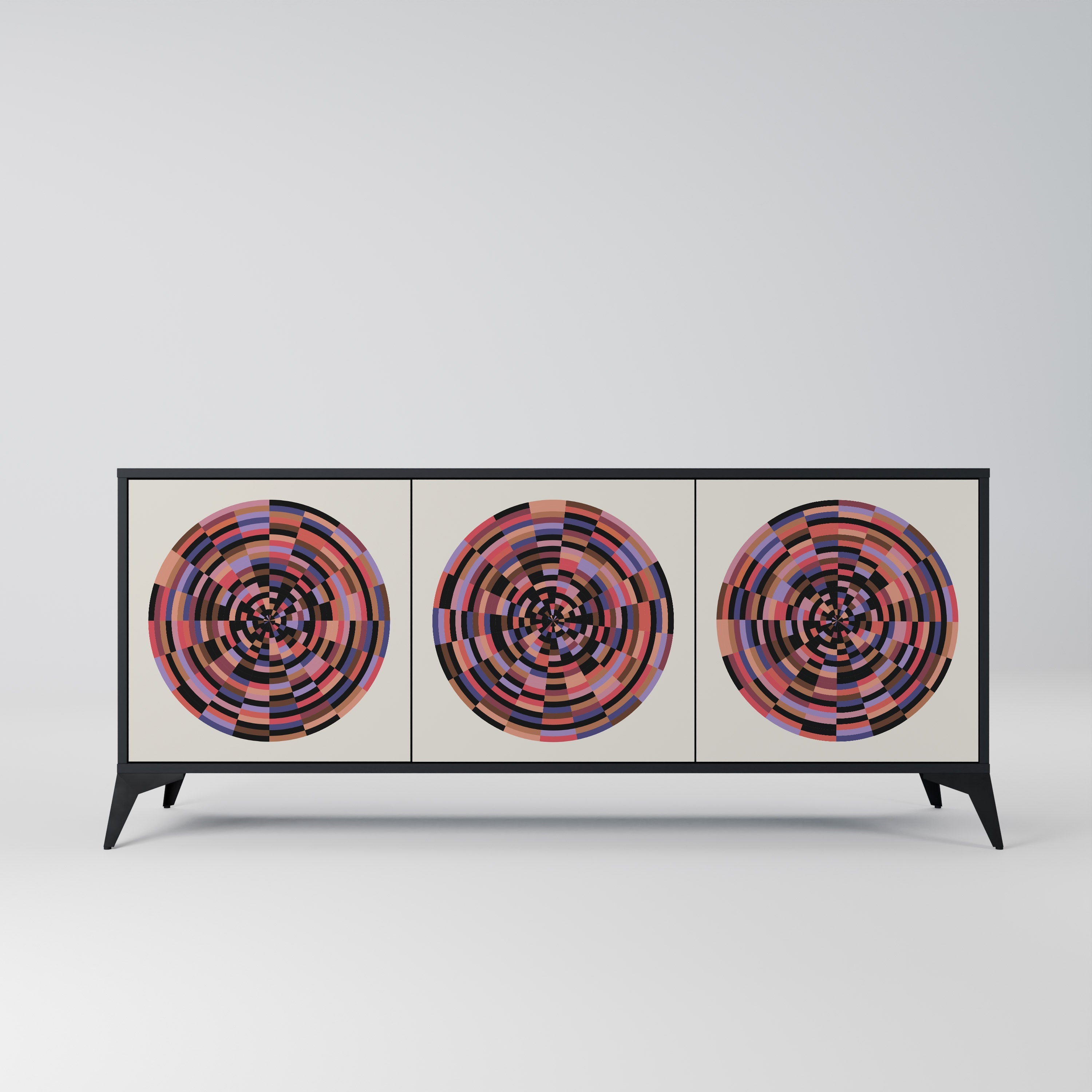 BROWN CIRCLES Aparador de 3 Portas em Acabamento Preto