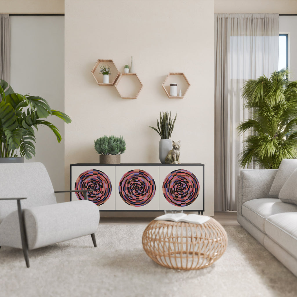 BROWN CIRCLES Aparador de 3 Portas em Acabamento Preto