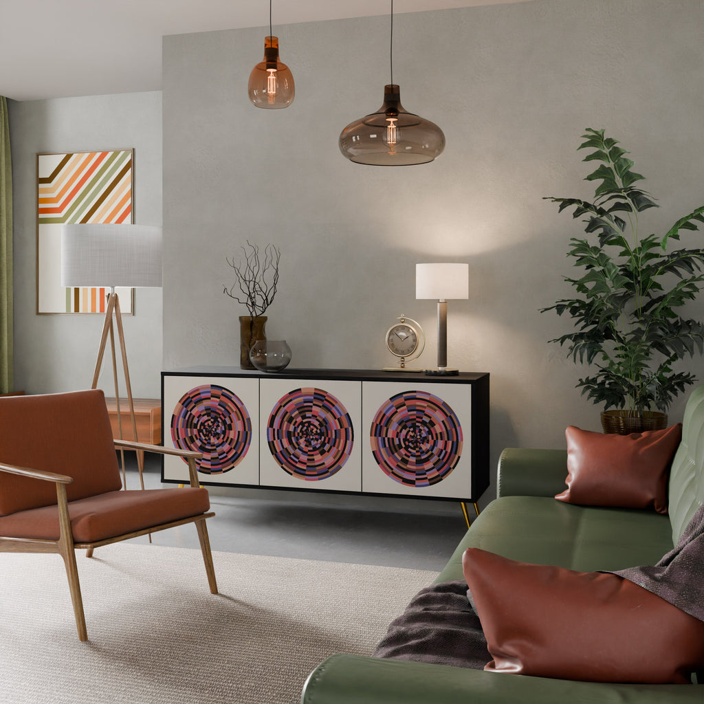 BROWN CIRCLES Aparador de 3 Portas em Acabamento Preto