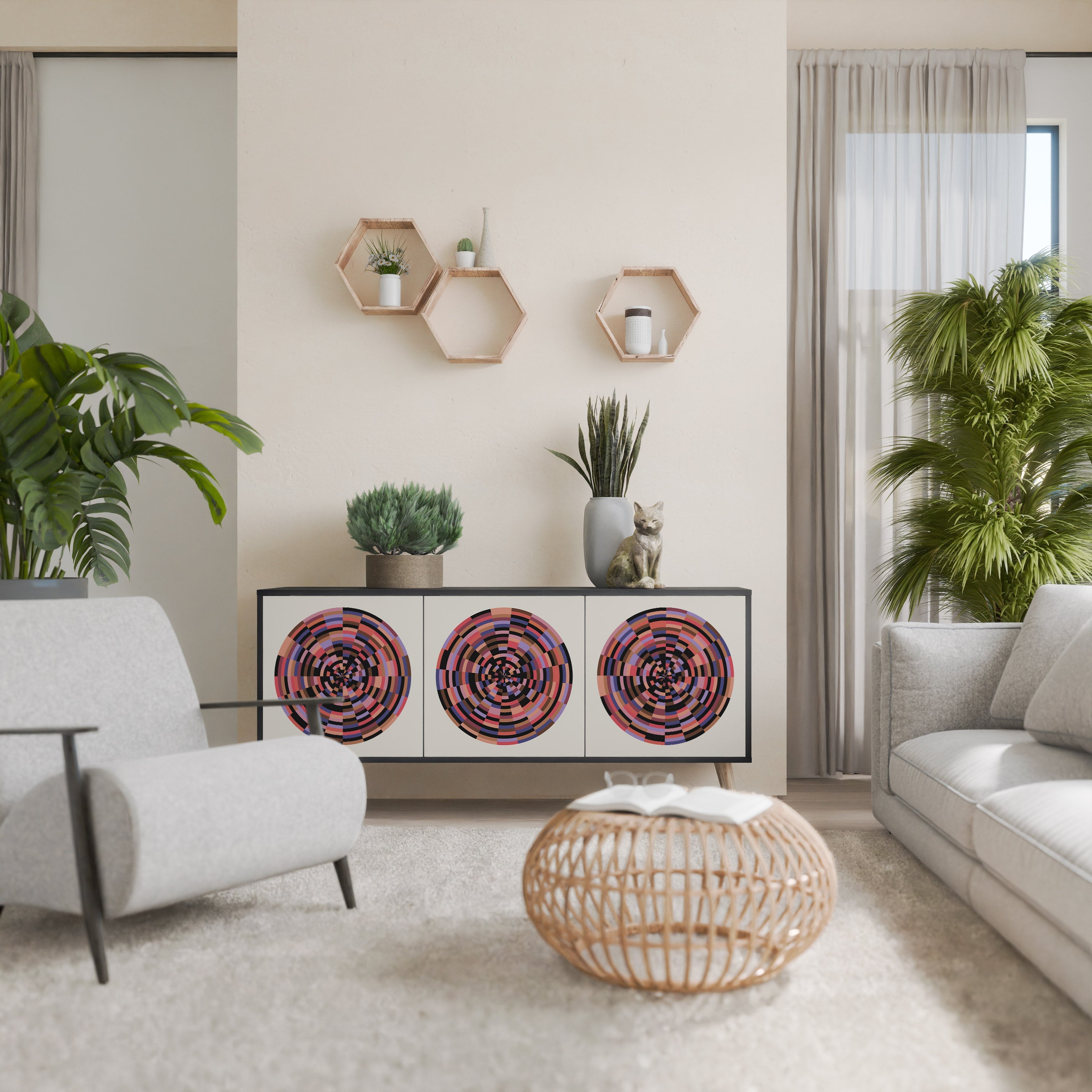 BROWN CIRCLES Aparador de 3 Portas em Acabamento Preto