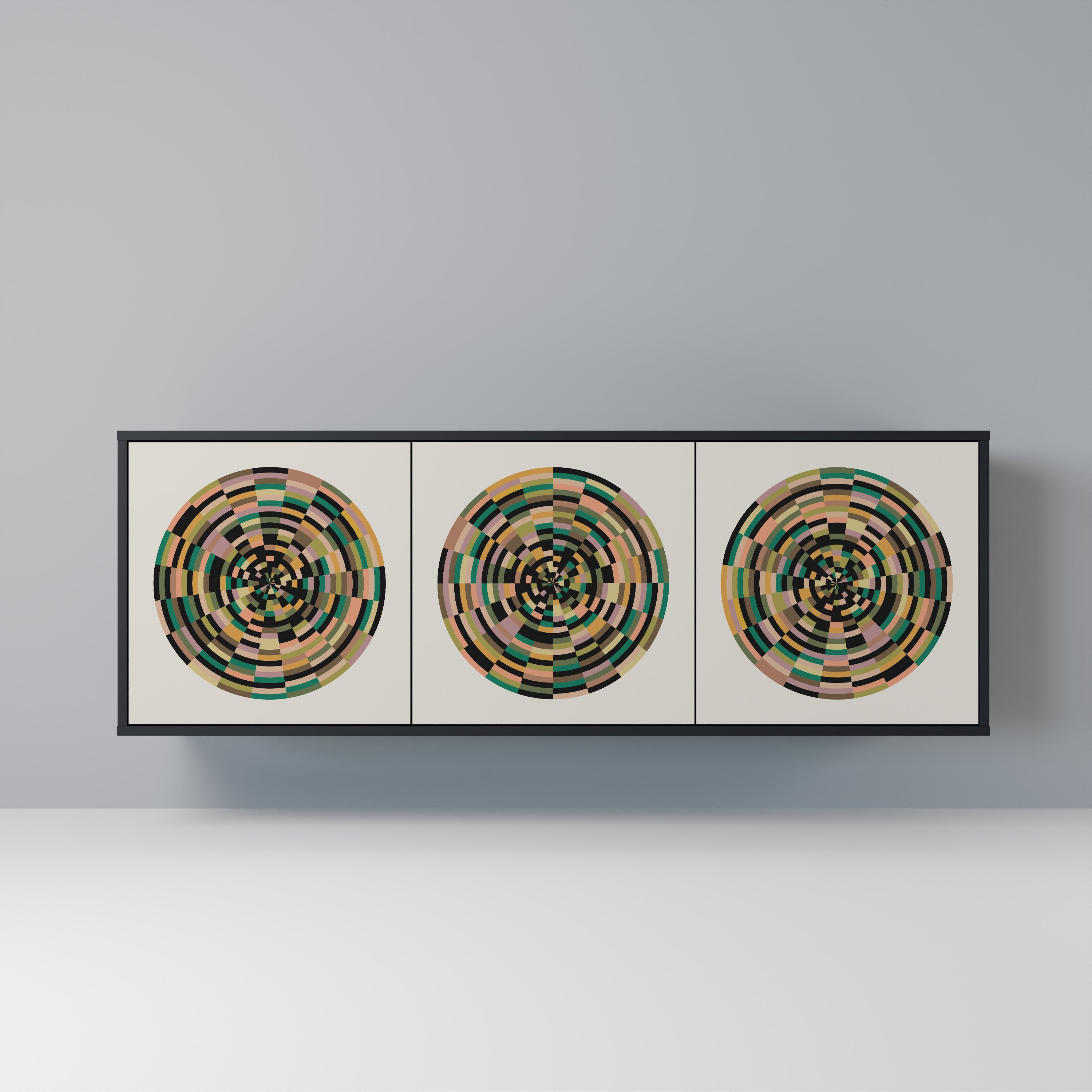 GREEN CIRCLES Aparador de 3 Portas em Acabamento Preto