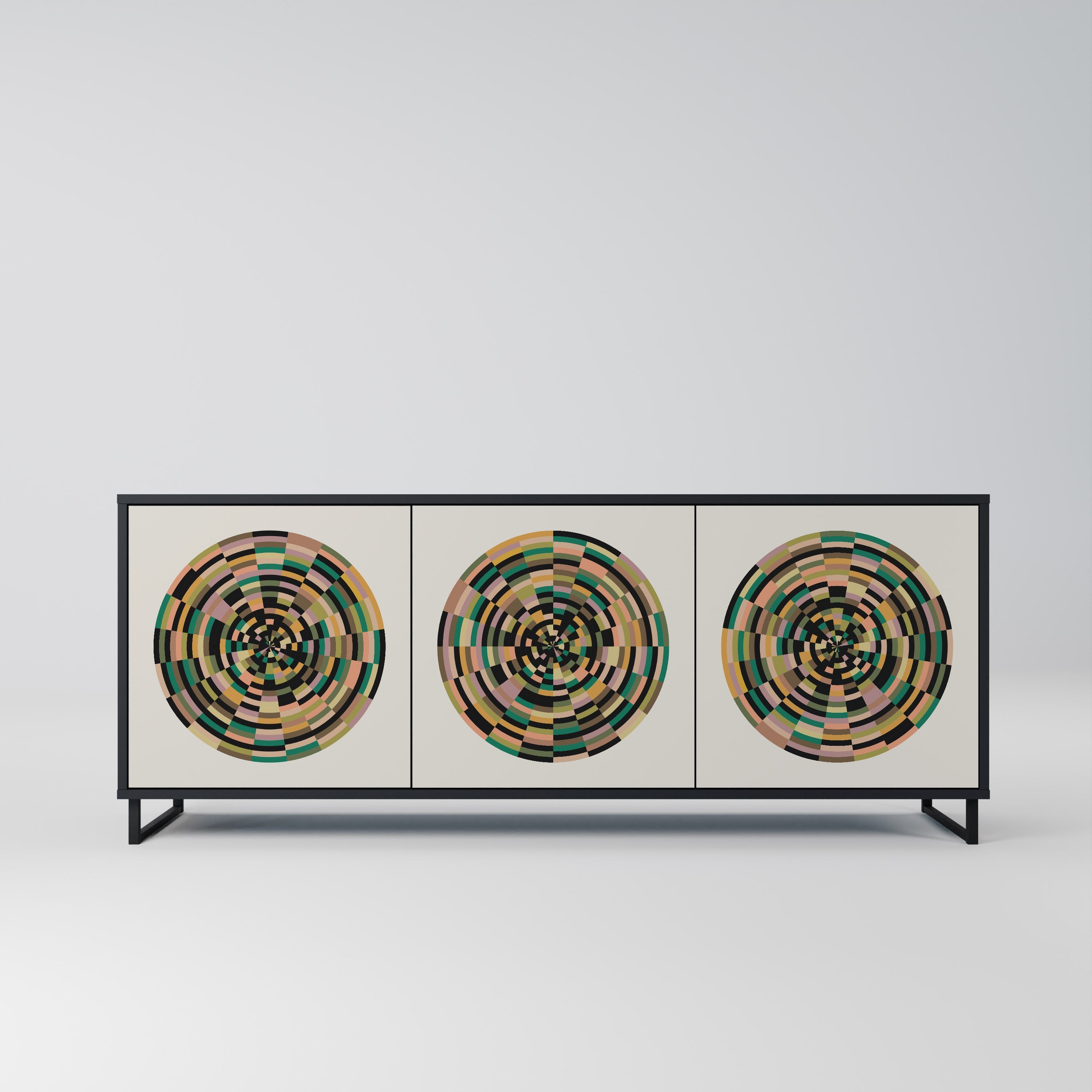 GREEN CIRCLES Aparador de 3 Portas em Acabamento Preto