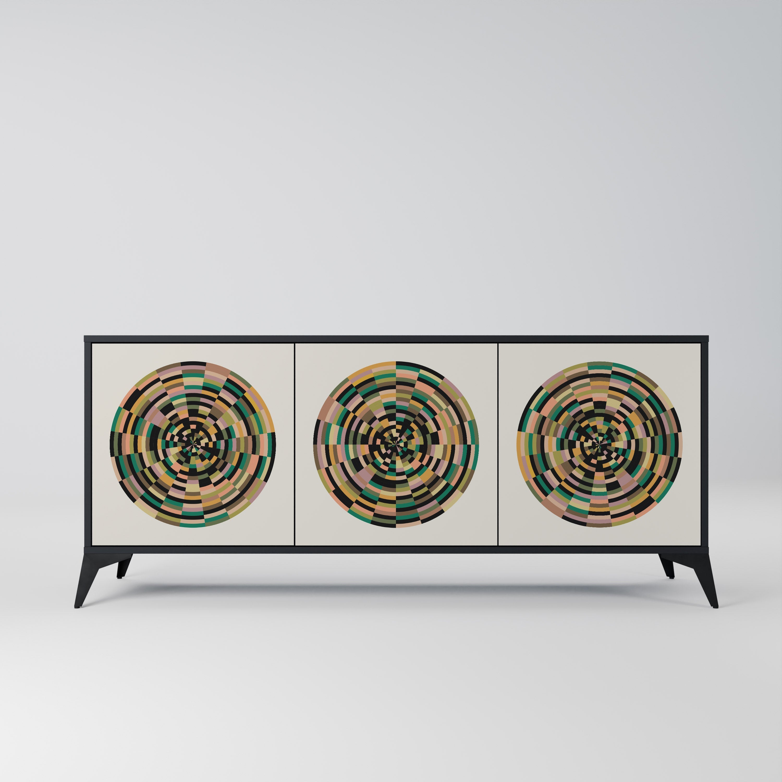 GREEN CIRCLES Aparador de 3 Portas em Acabamento Preto