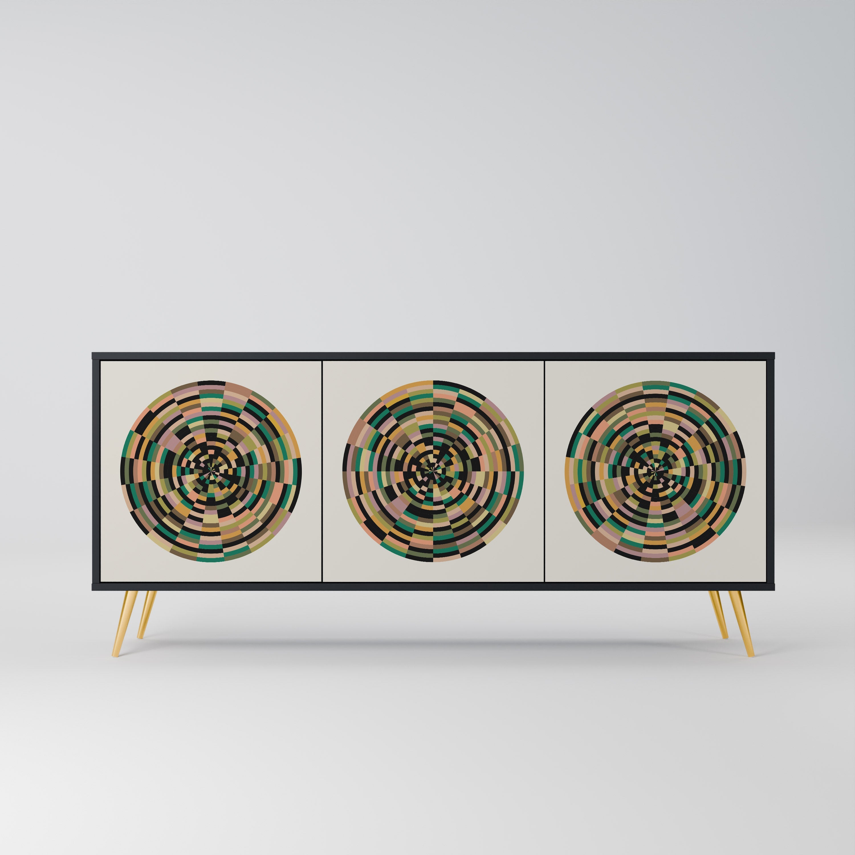 GREEN CIRCLES Aparador de 3 Portas em Acabamento Preto