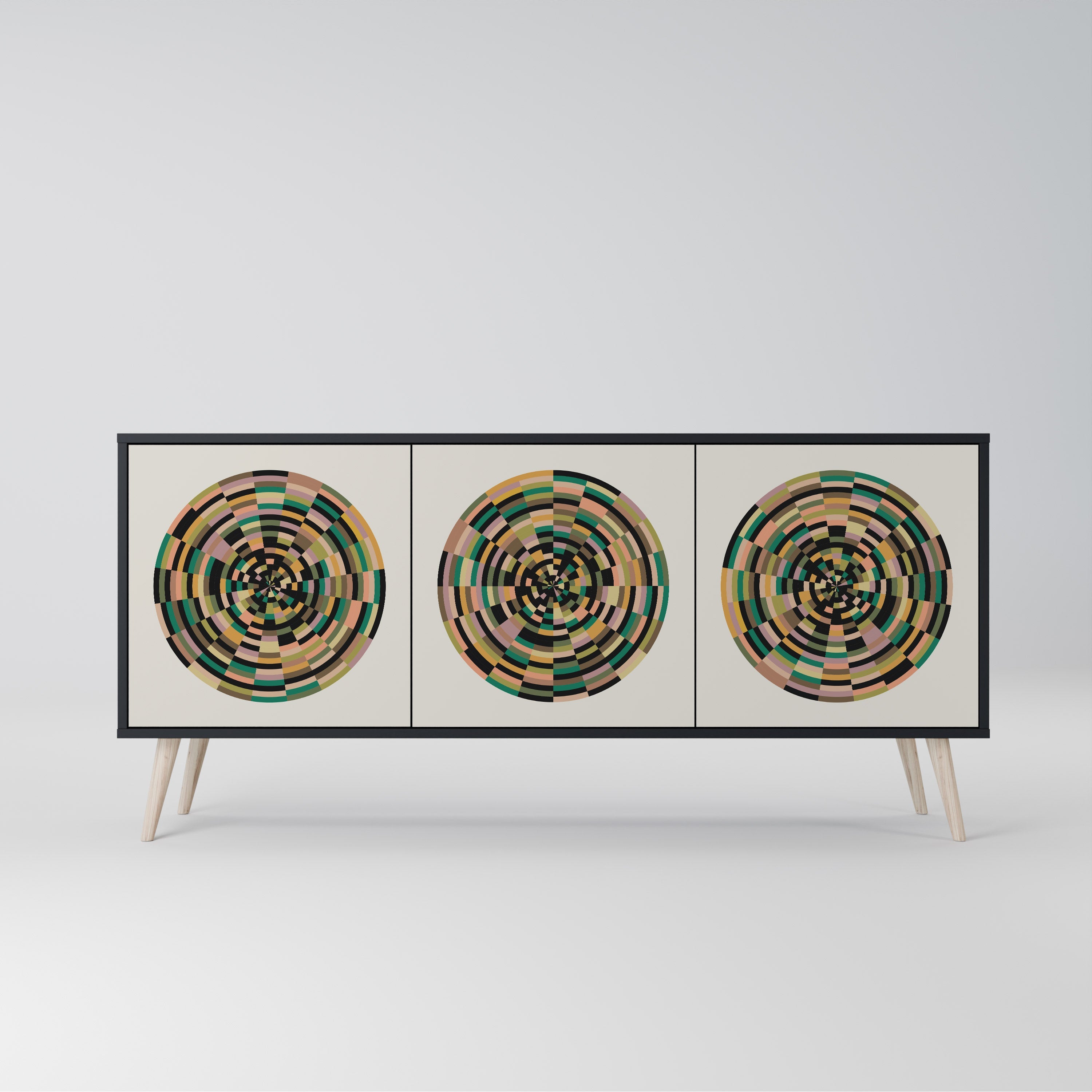 GREEN CIRCLES Aparador de 3 Portas em Acabamento Preto