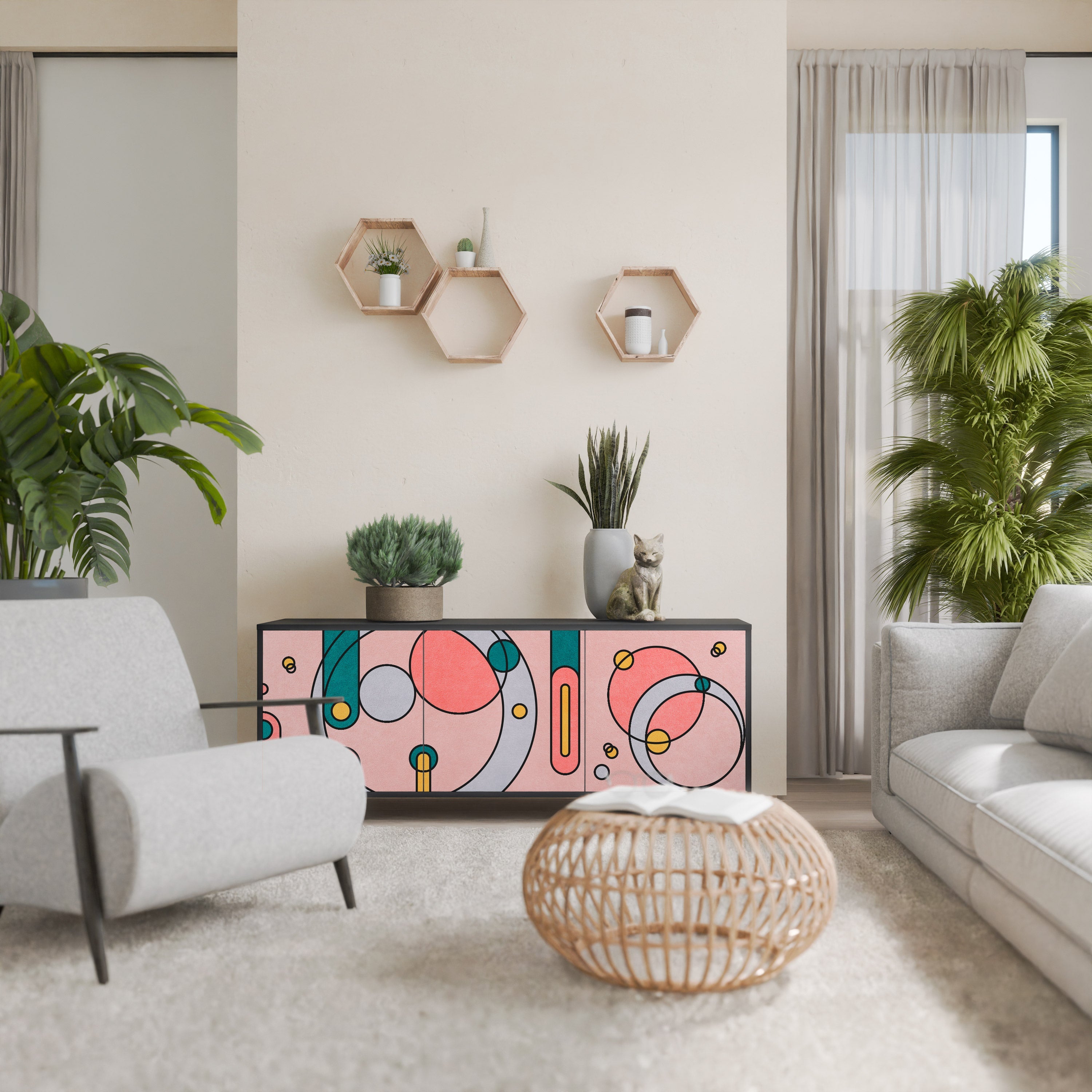 GOSSAMER ECHOES Aparador de 3 Portas em Acabamento Preto