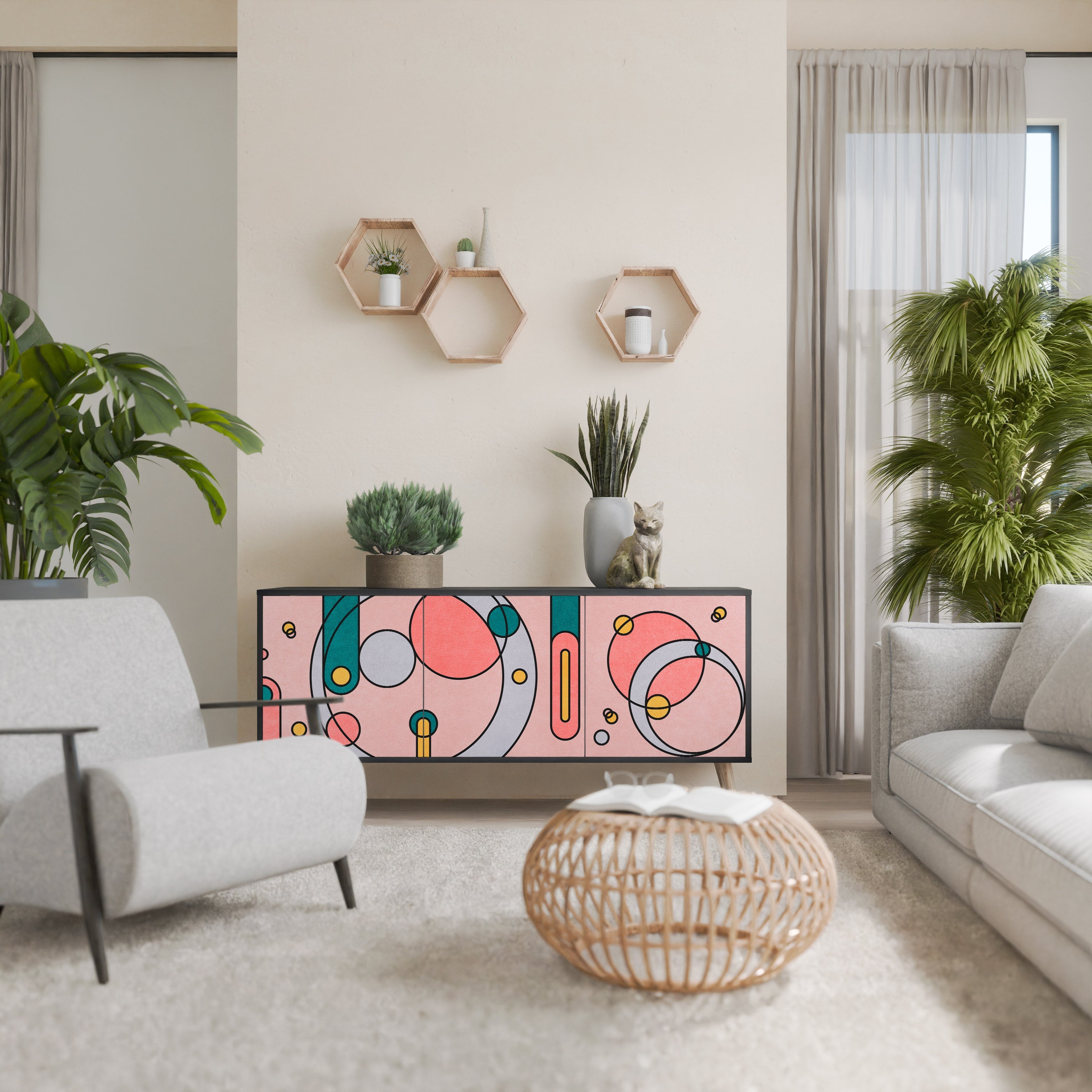 GOSSAMER ECHOES Aparador de 3 Portas em Acabamento Preto