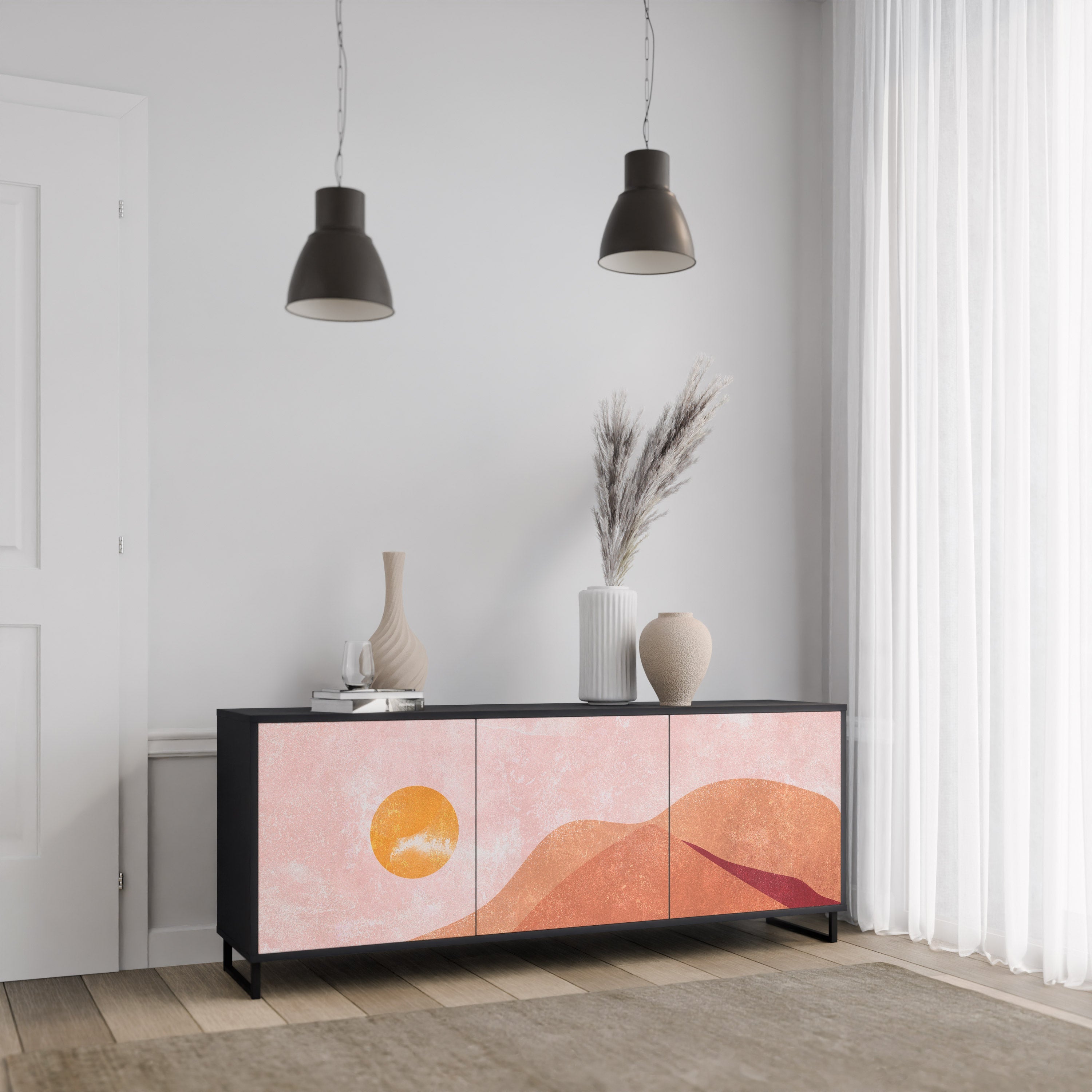 LUMINOUS SUNLIGHT Aparador de 3 Portas em Acabamento Preto