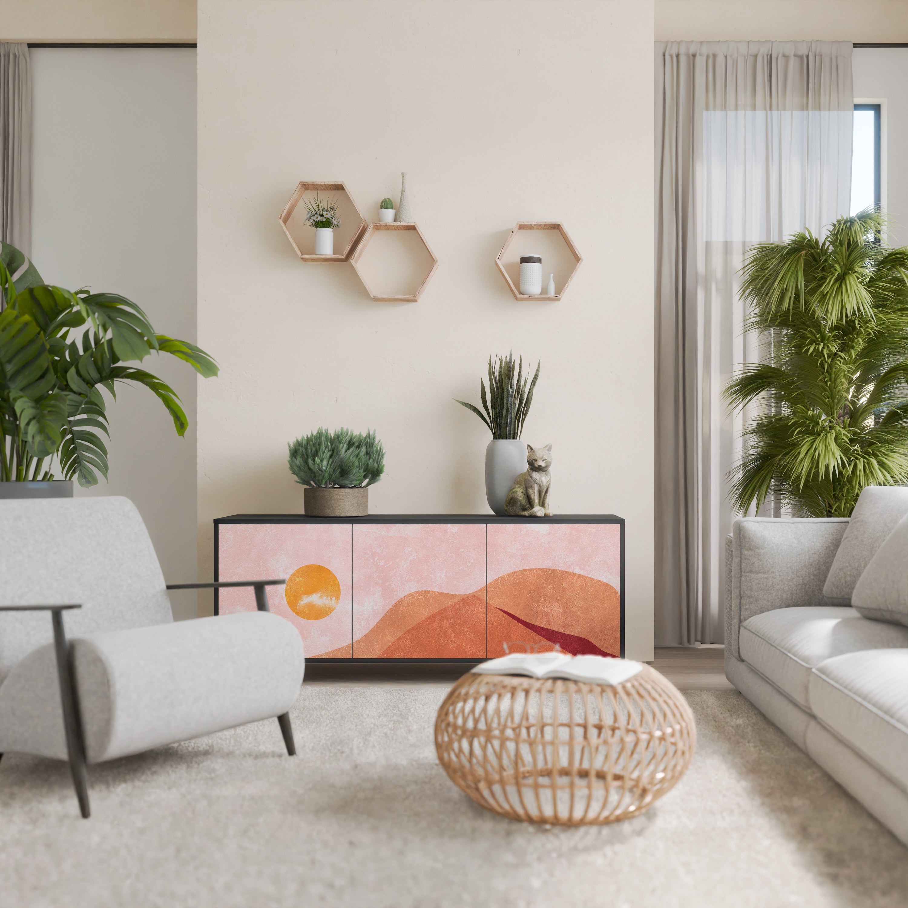 LUMINOUS SUNLIGHT Aparador de 3 Portas em Acabamento Preto