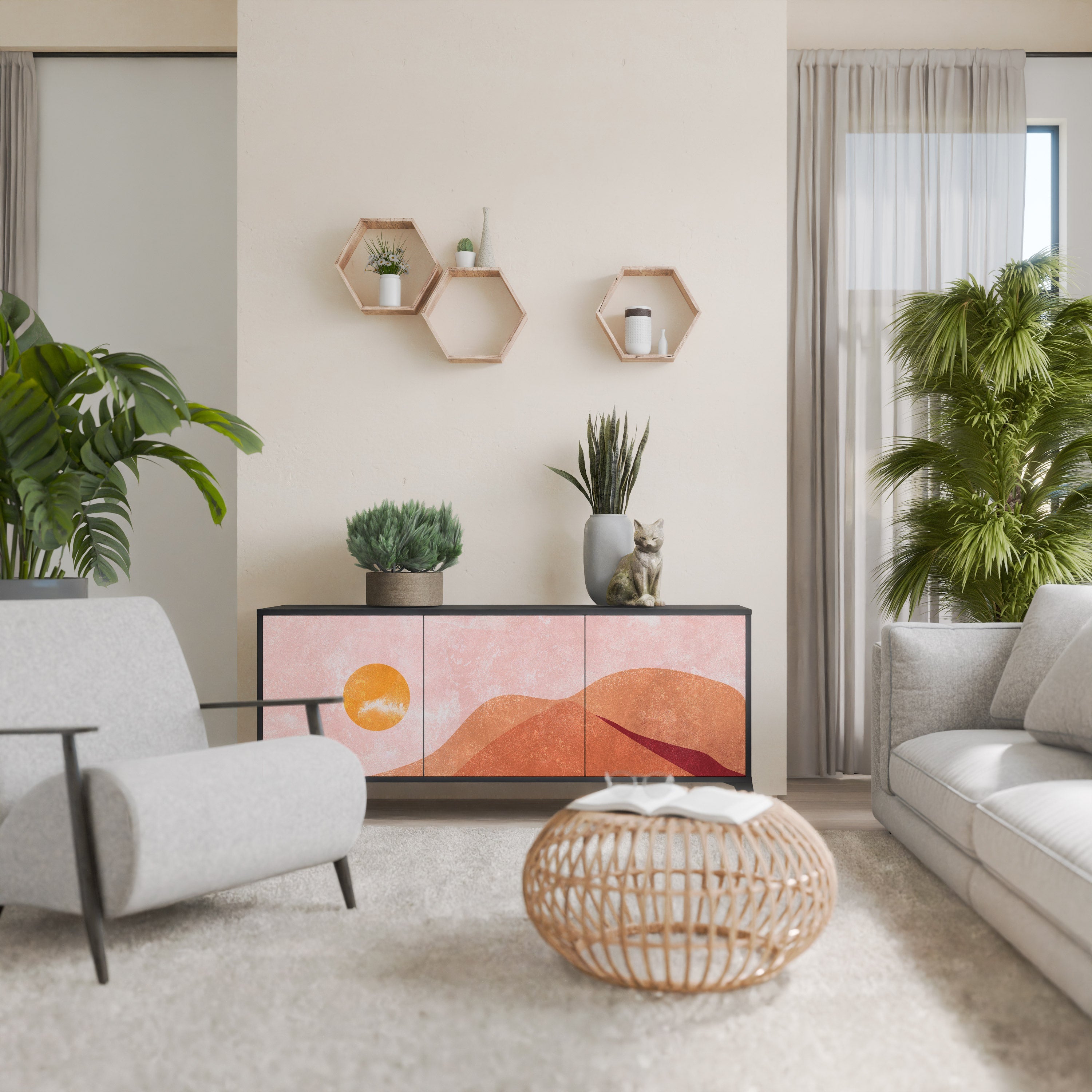 LUMINOUS SUNLIGHT Aparador de 3 Portas em Acabamento Preto