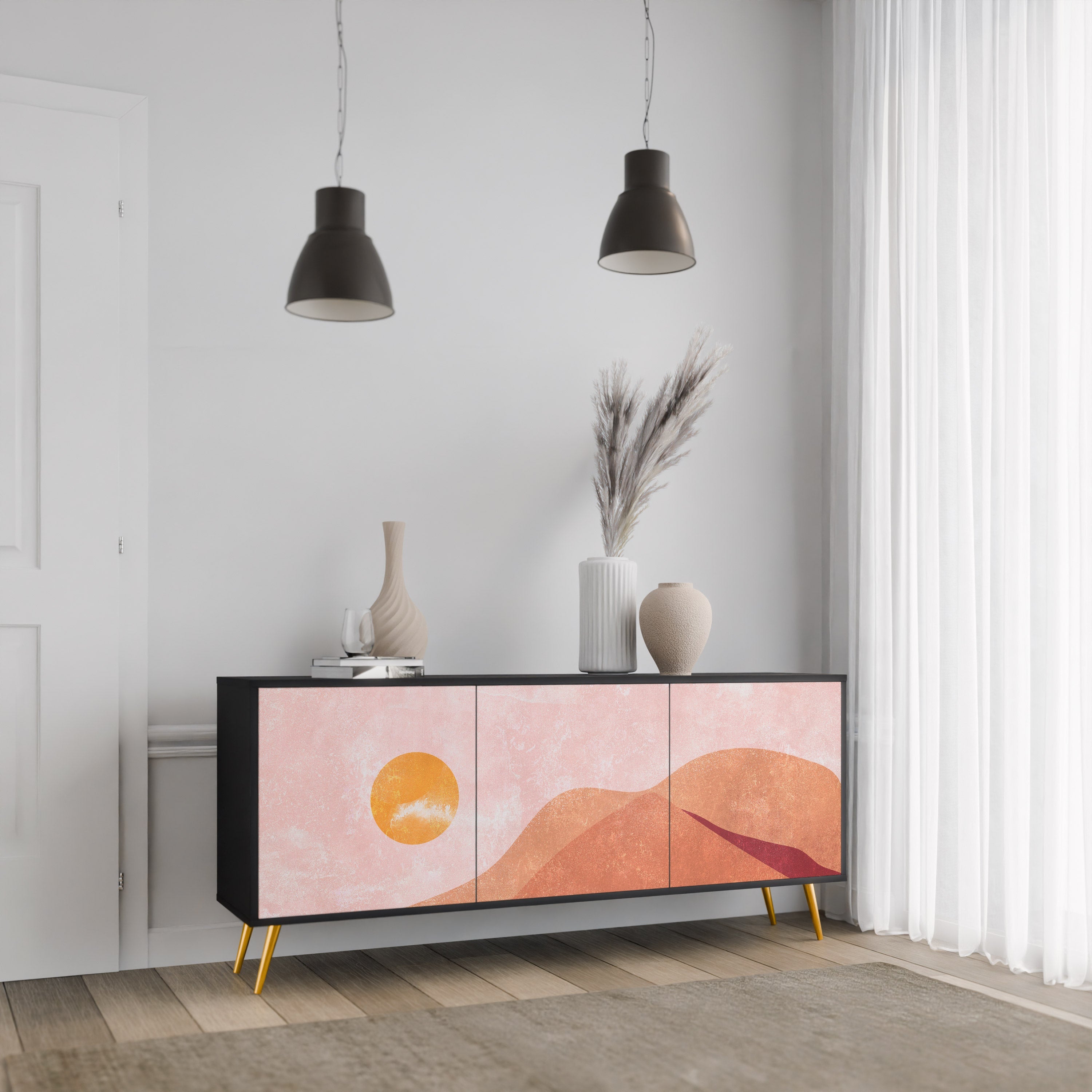 LUMINOUS SUNLIGHT Aparador de 3 Portas em Acabamento Preto